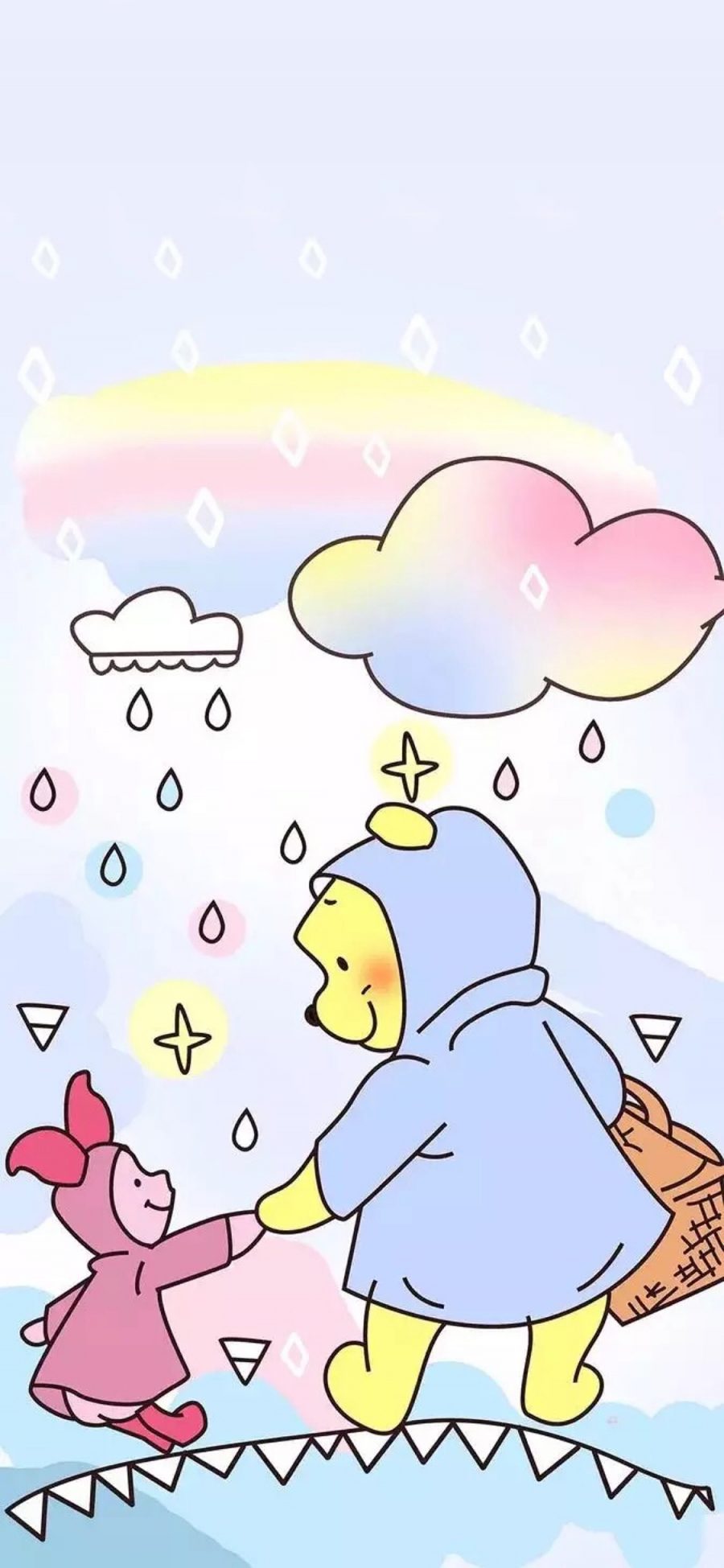 [2436×1125]动画 小熊维尼 小猪 彩虹 苹果手机动漫壁纸图片