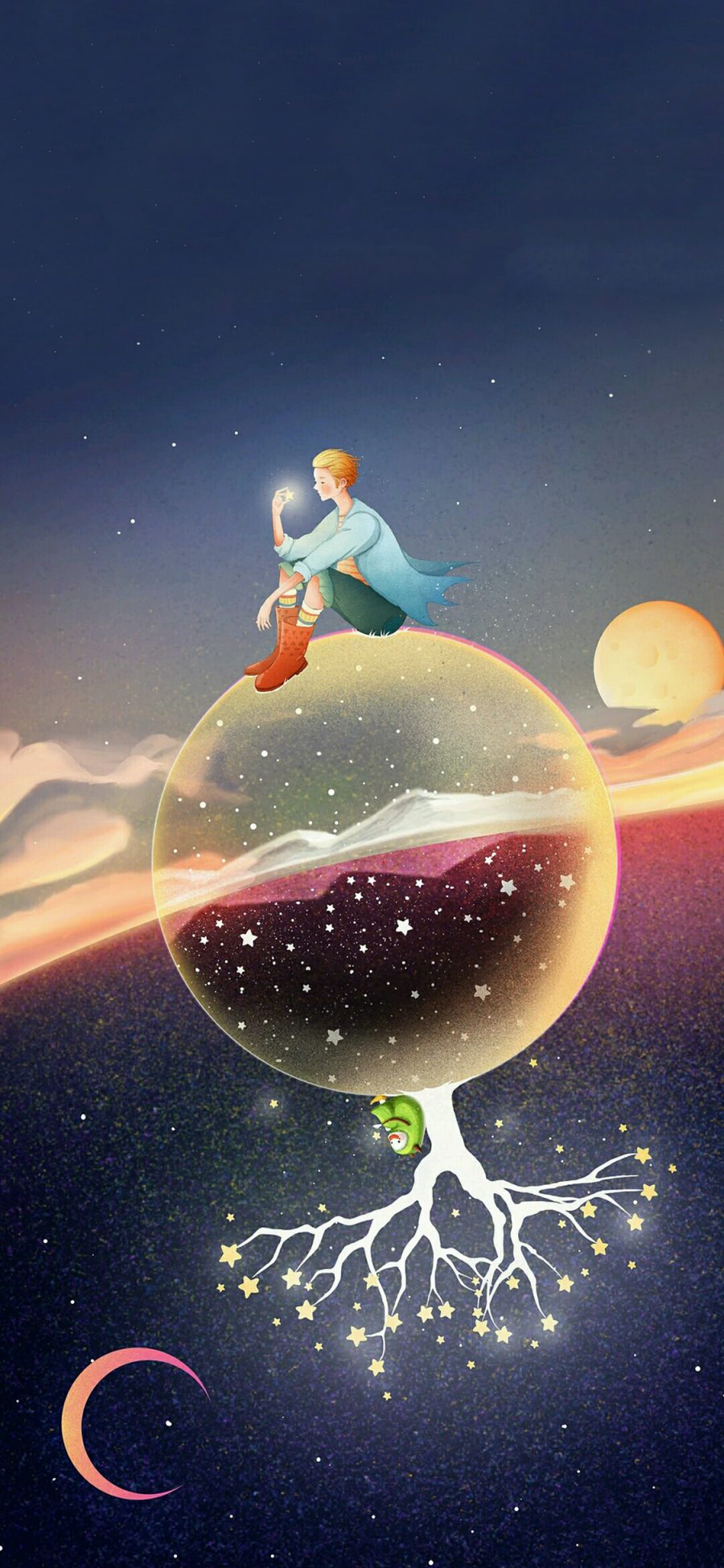 [2436×1125]动画 插图 小王子 星球 苹果手机动漫壁纸图片