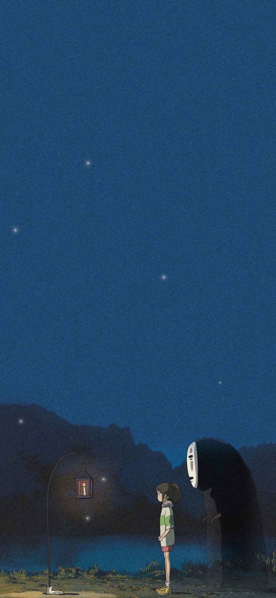 [2436×1125]千与千寻 宫崎骏 无脸男 夜晚 苹果手机动漫壁纸图片