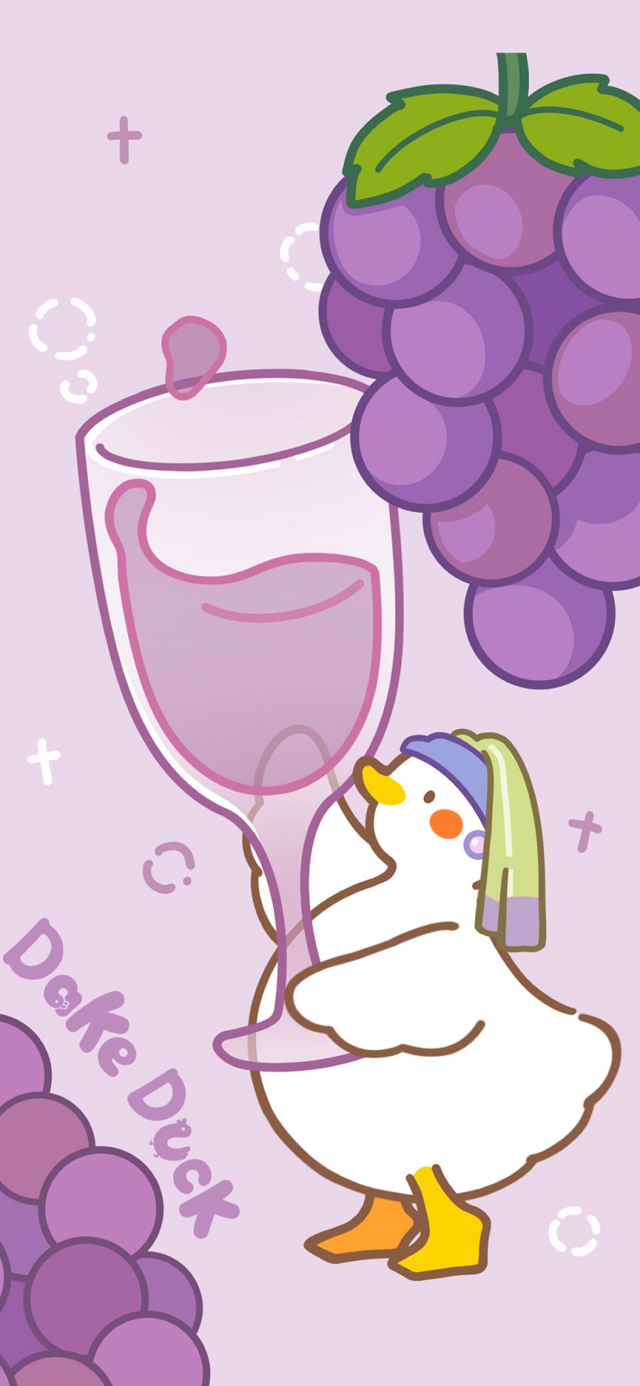 [2436×1125]卡通 dake duck 达可鸭 葡萄 紫色 苹果手机动漫壁纸图片