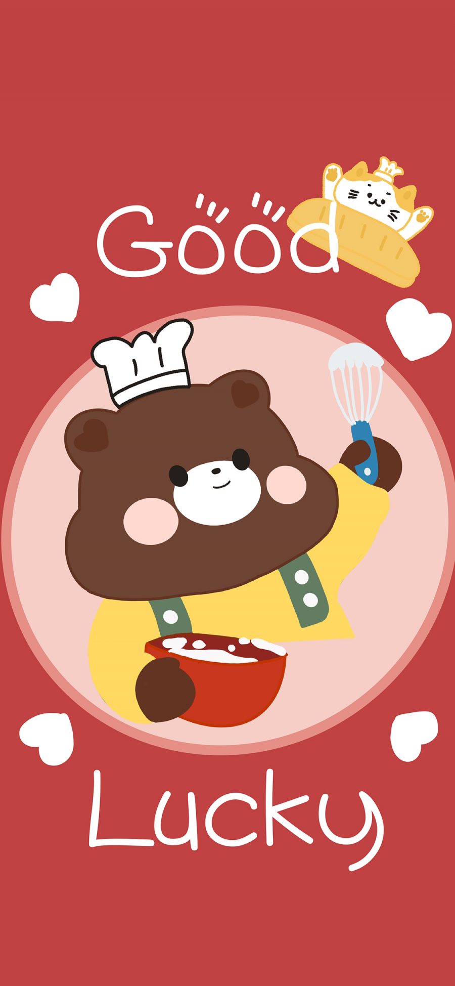 [2436×1125]卡通 good lucky 小熊 可爱 苹果手机动漫壁纸图片