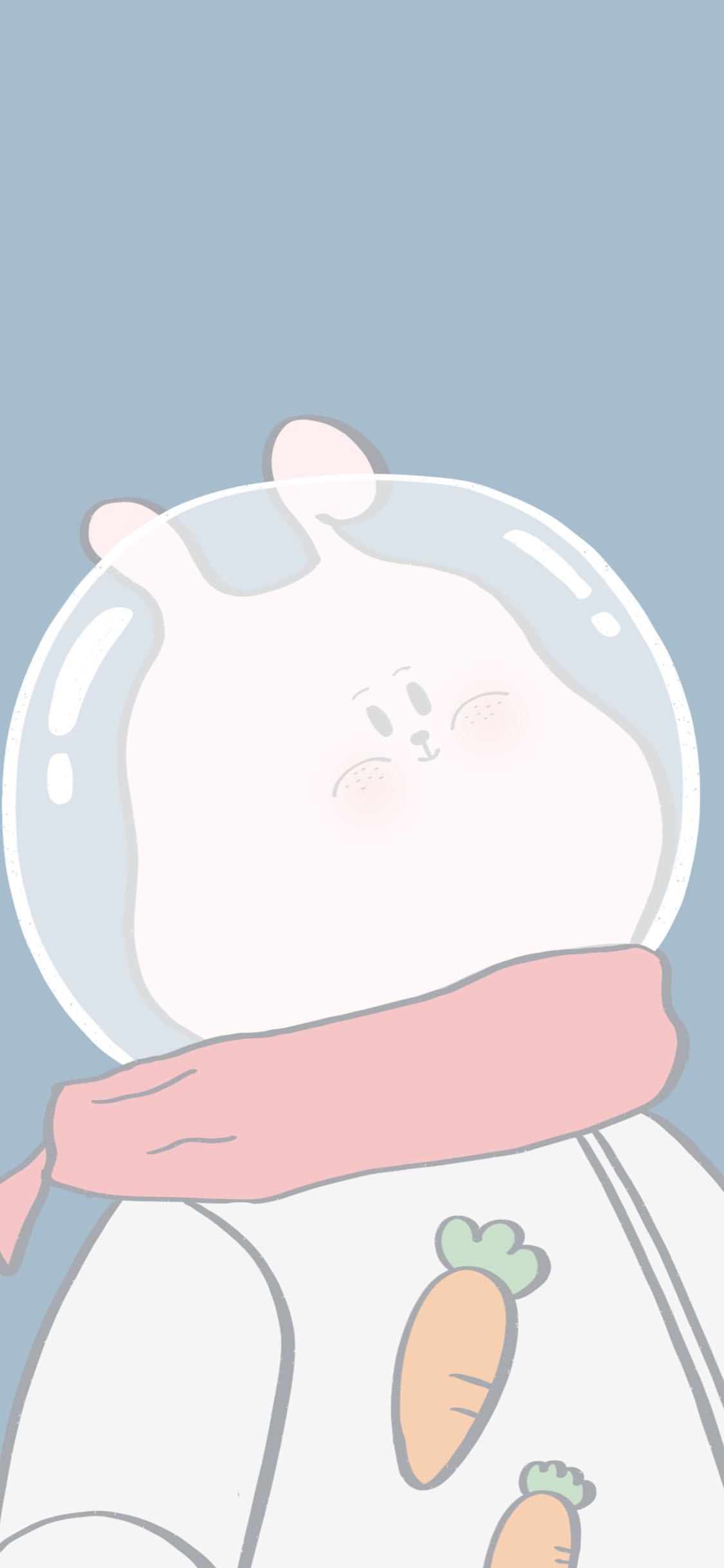 [2436×1125]卡通 兔兔 宇航帽 胡萝卜（取自微博：寄喜饼给你喔） 苹果手机动漫壁纸图片