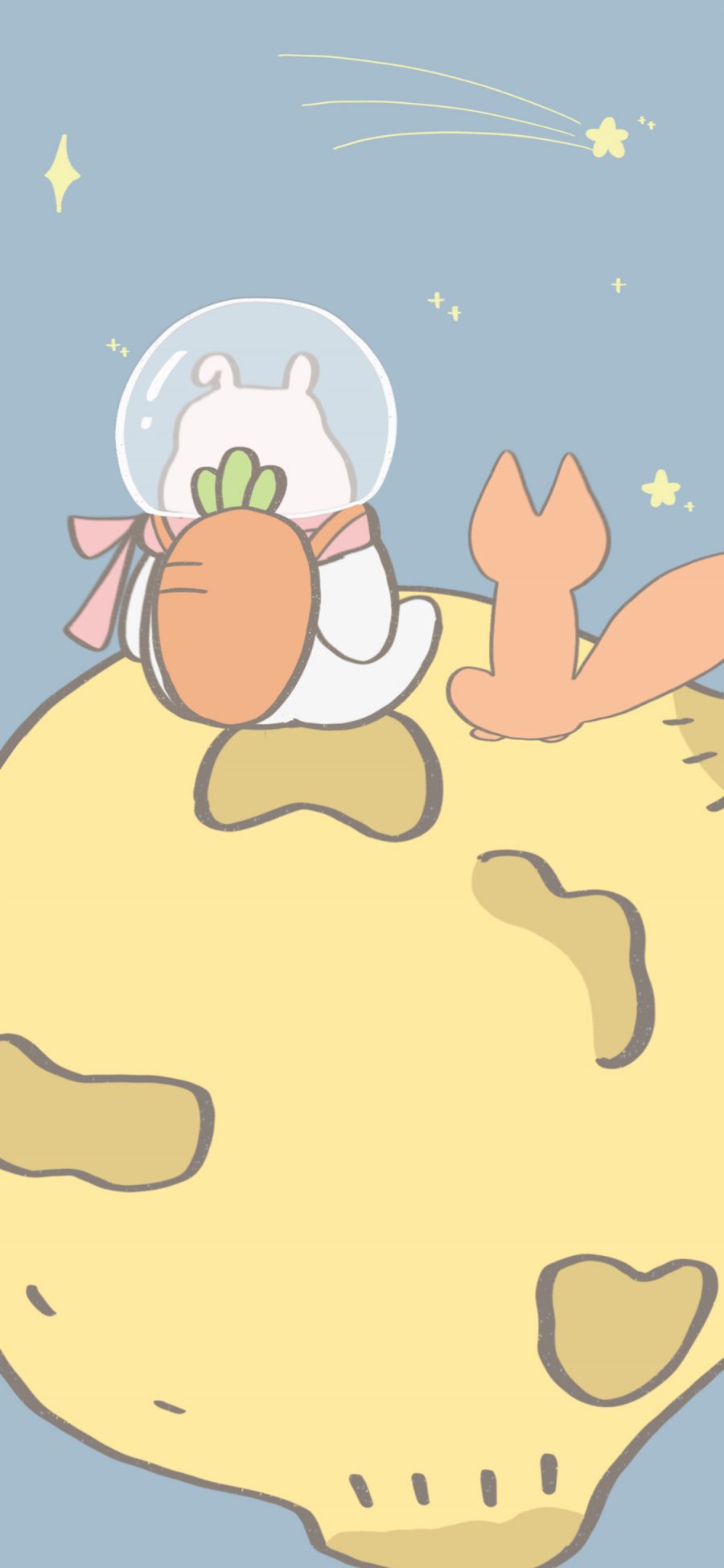 [2436×1125]卡通 兔兔 胡萝卜 星球（取自微博：寄喜饼给你喔） 苹果手机动漫壁纸图片