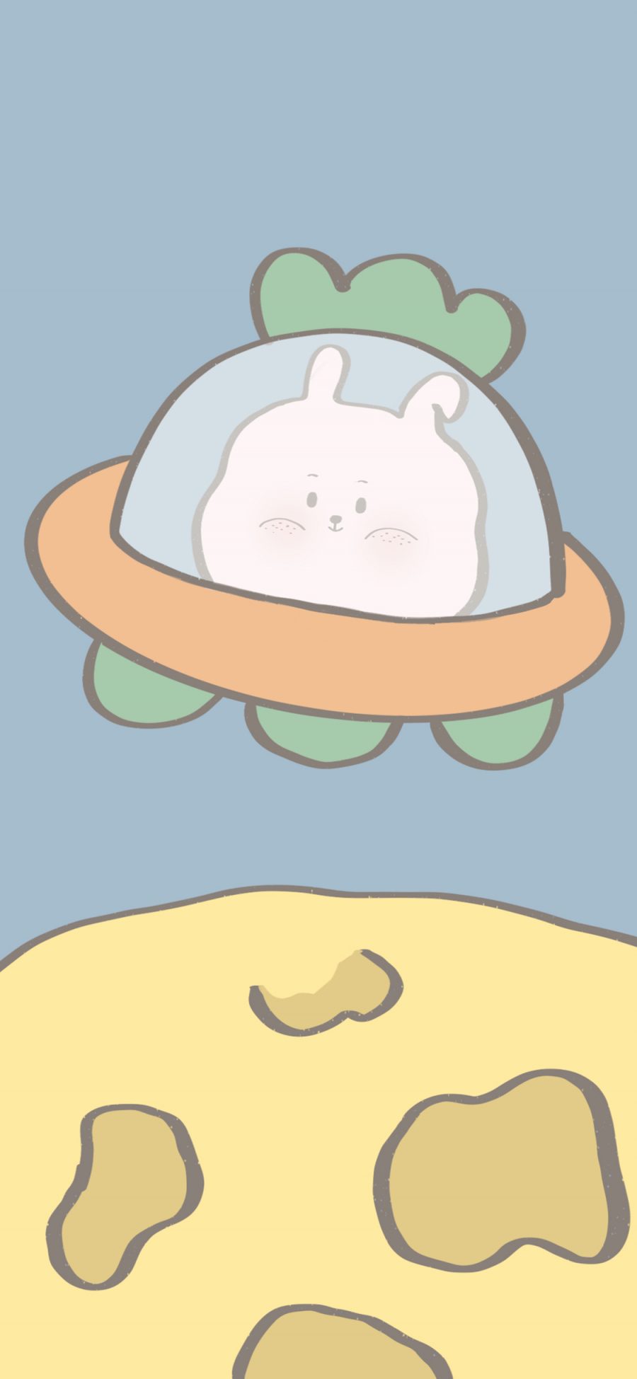 [2436×1125]卡通 兔兔 飞行器 星球（取自微博：寄喜饼给你喔） 苹果手机动漫壁纸图片