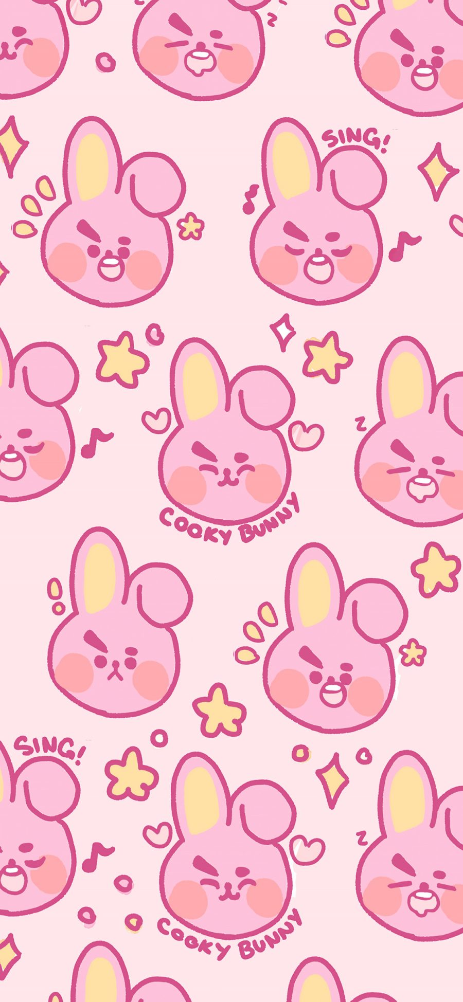 [2436×1125]卡通 兔子 cooky Bunny 粉色 平铺 苹果手机动漫壁纸图片