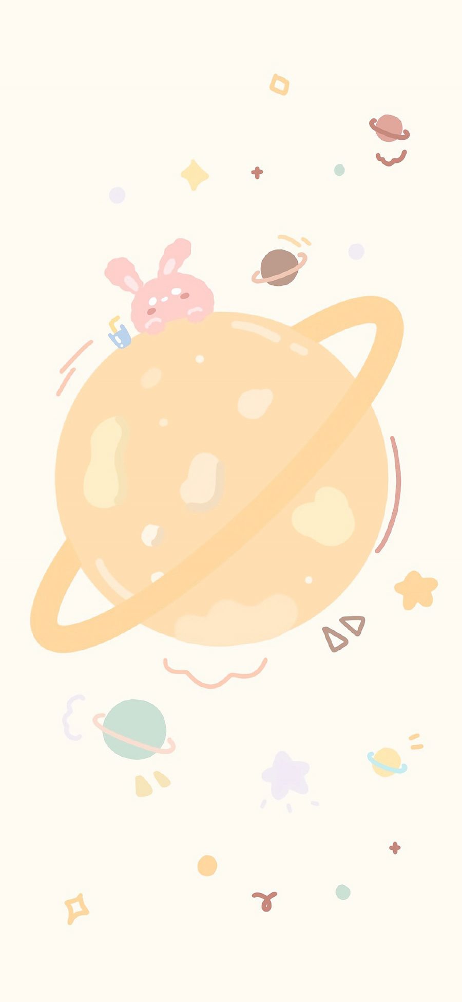 [2436×1125]卡通 兔子 可爱 土星 星球 苹果手机动漫壁纸图片