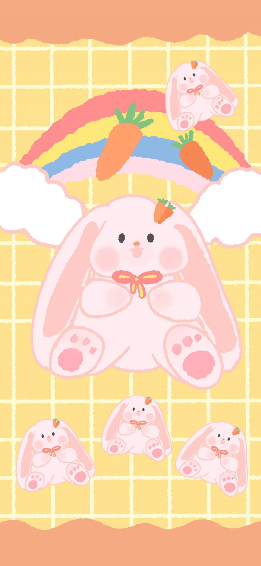 [2436×1125]卡通 兔子 彩虹 胡萝卜 苹果手机动漫壁纸图片
