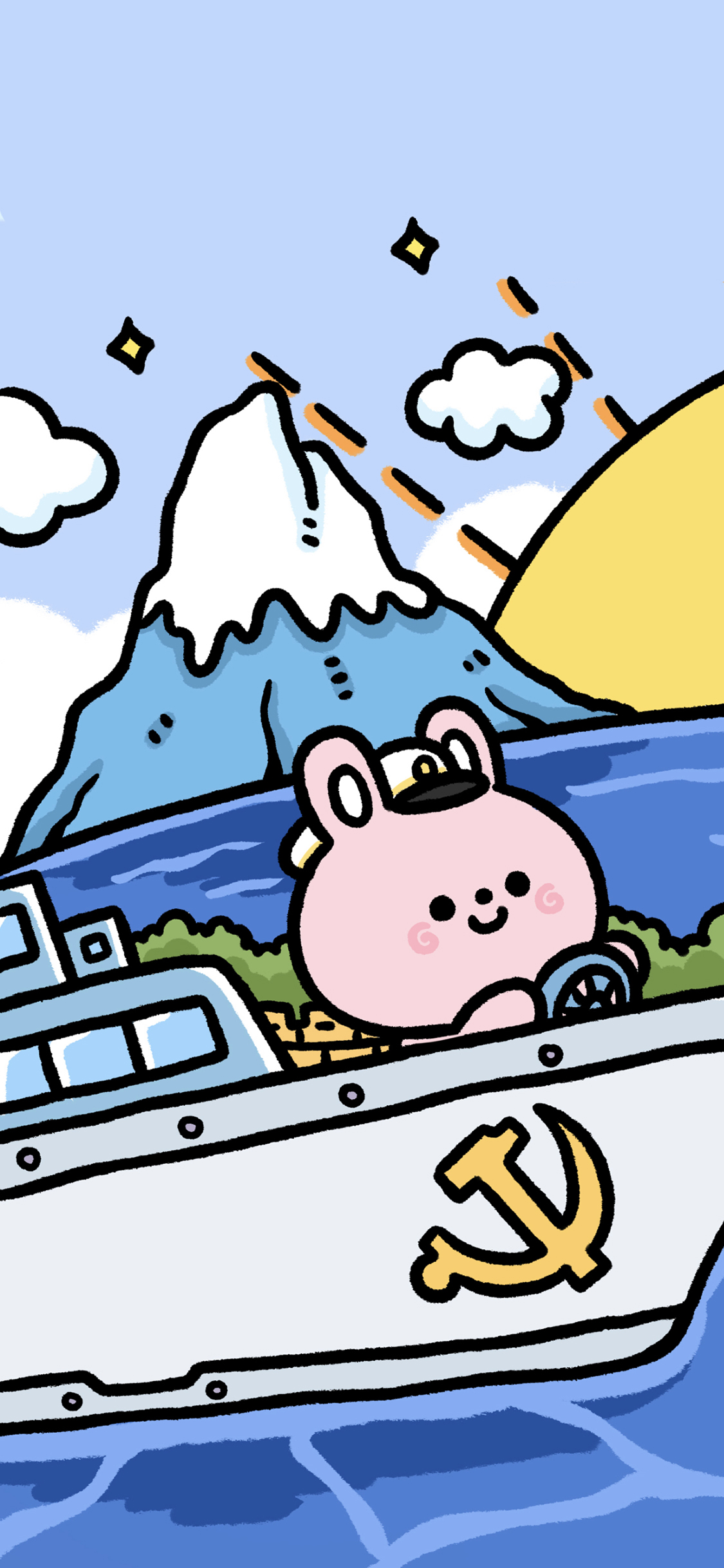 [2436×1125]卡通 兔子 插图 军舰（取自微博：小熊奶黄包） 苹果手机动漫壁纸图片