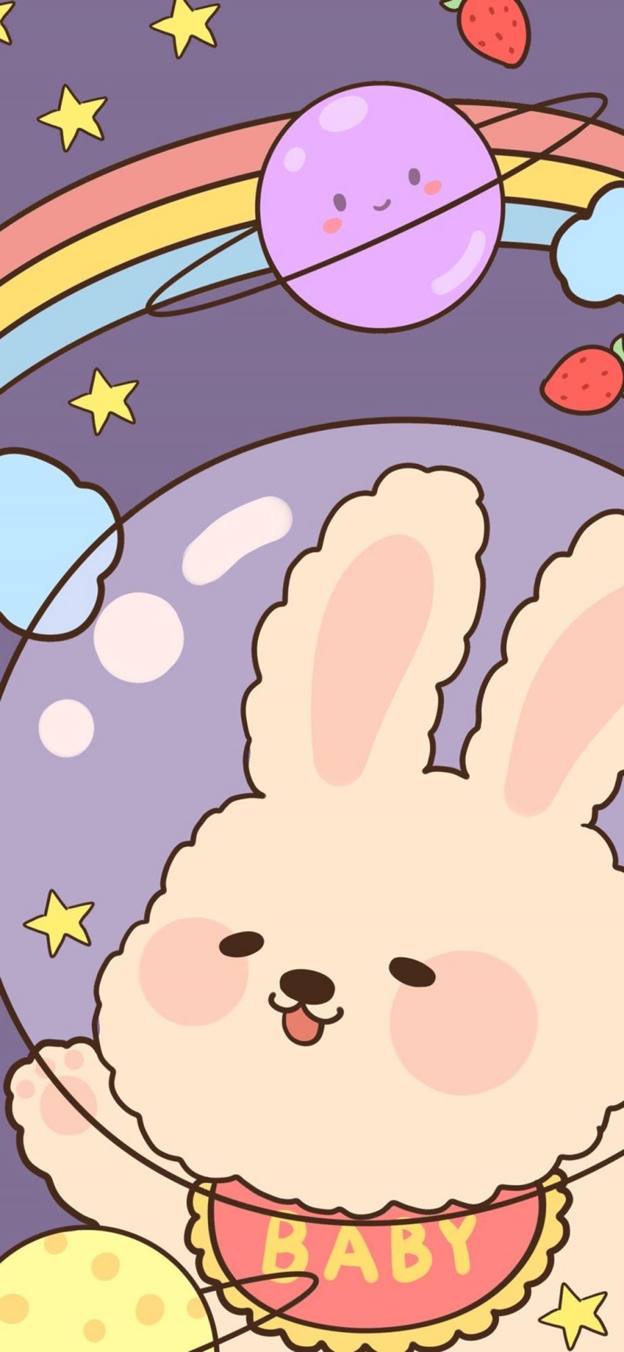 [2436×1125]卡通 兔子 星球 彩虹 苹果手机动漫壁纸图片