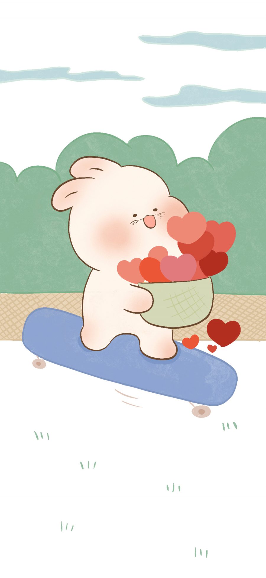 [2436×1125]卡通 兔子 滑板 爱心（取自微博：寄喜饼给你喔） 苹果手机动漫壁纸图片