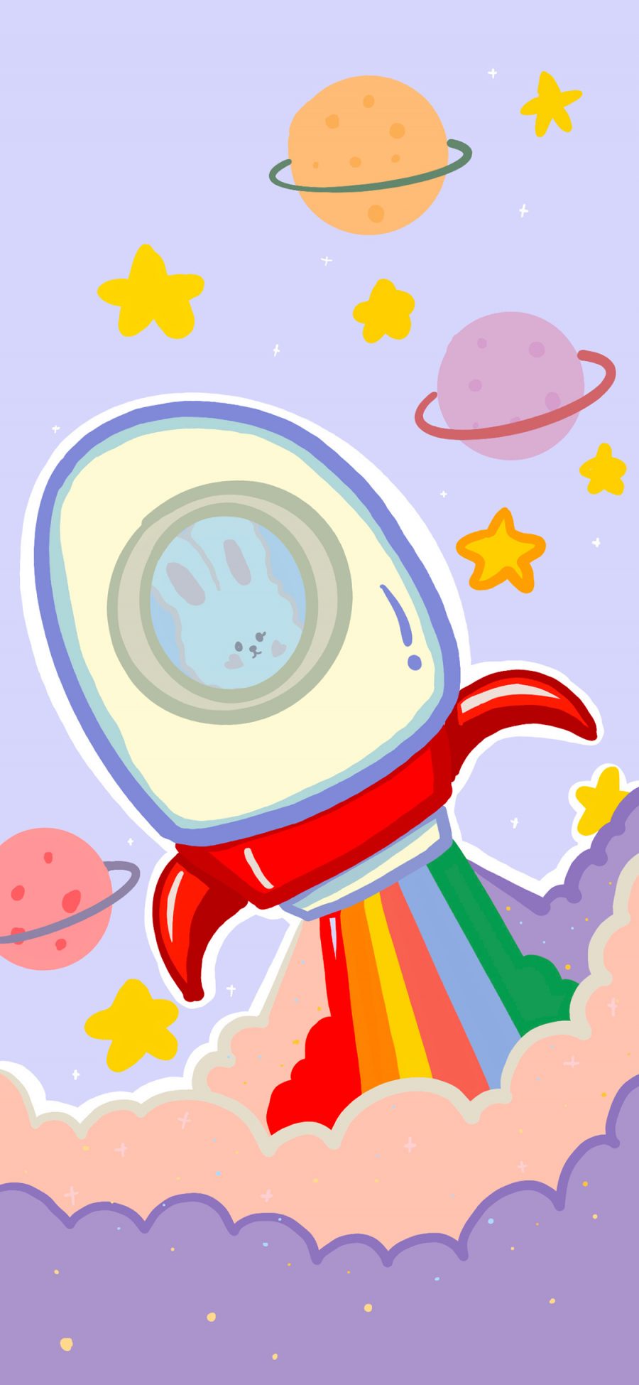 [2436×1125]卡通 兔子 火箭 星球 苹果手机动漫壁纸图片