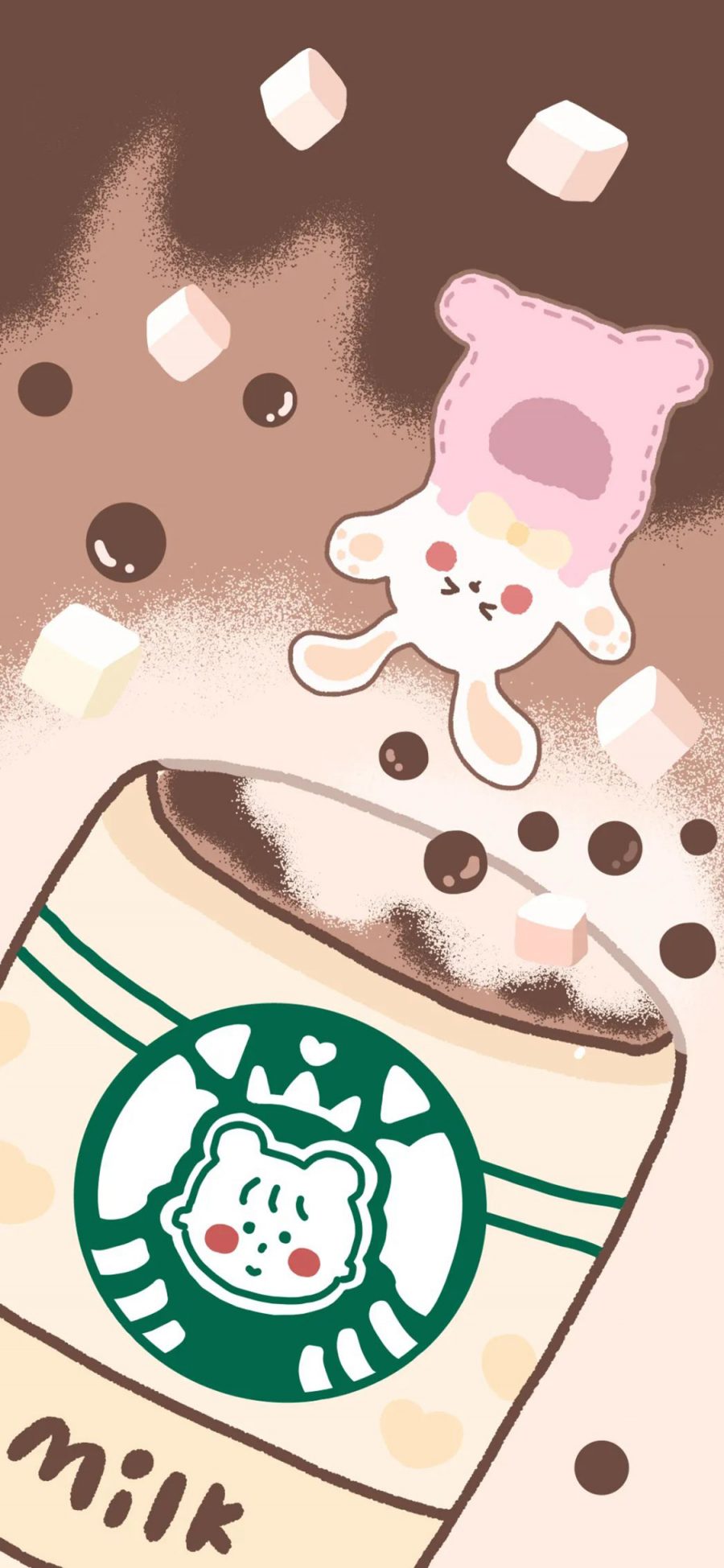 [2436×1125]卡通 兔子 珍珠 牛奶 苹果手机动漫壁纸图片