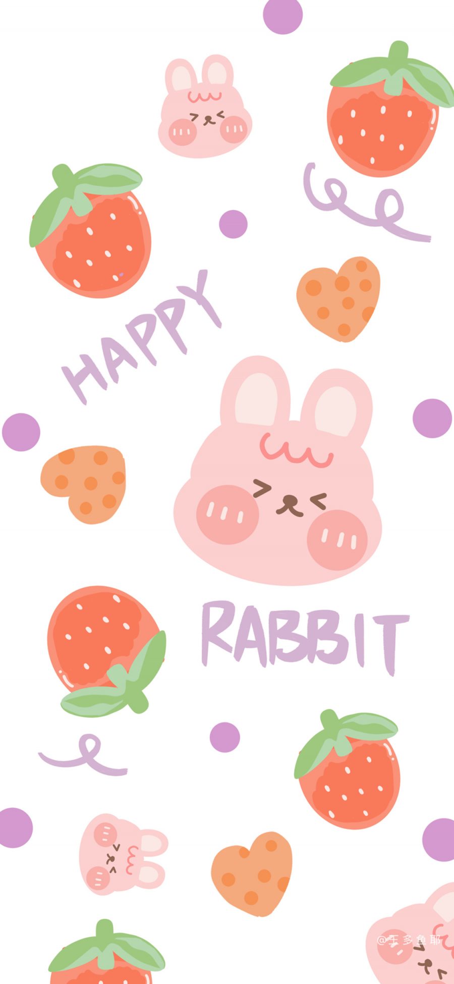 [2436×1125]卡通 兔子 草莓 rabbit 苹果手机动漫壁纸图片