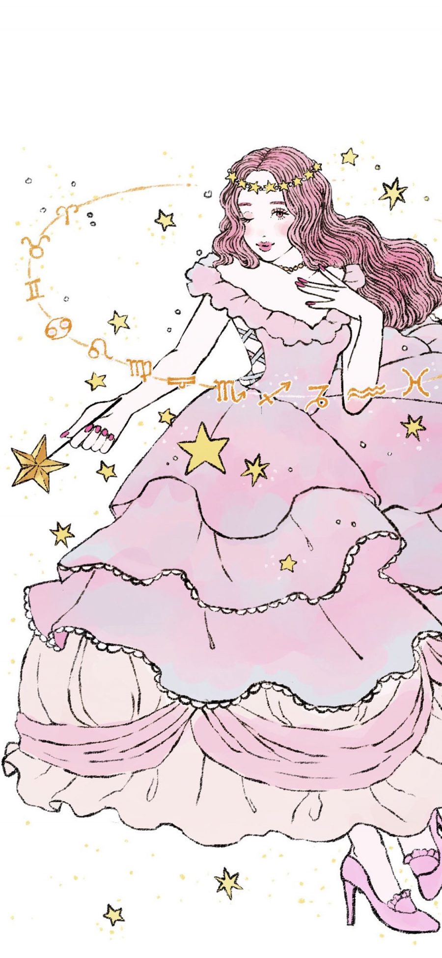 [2436×1125]卡通 公主 粉色 十二星座 苹果手机动漫壁纸图片
