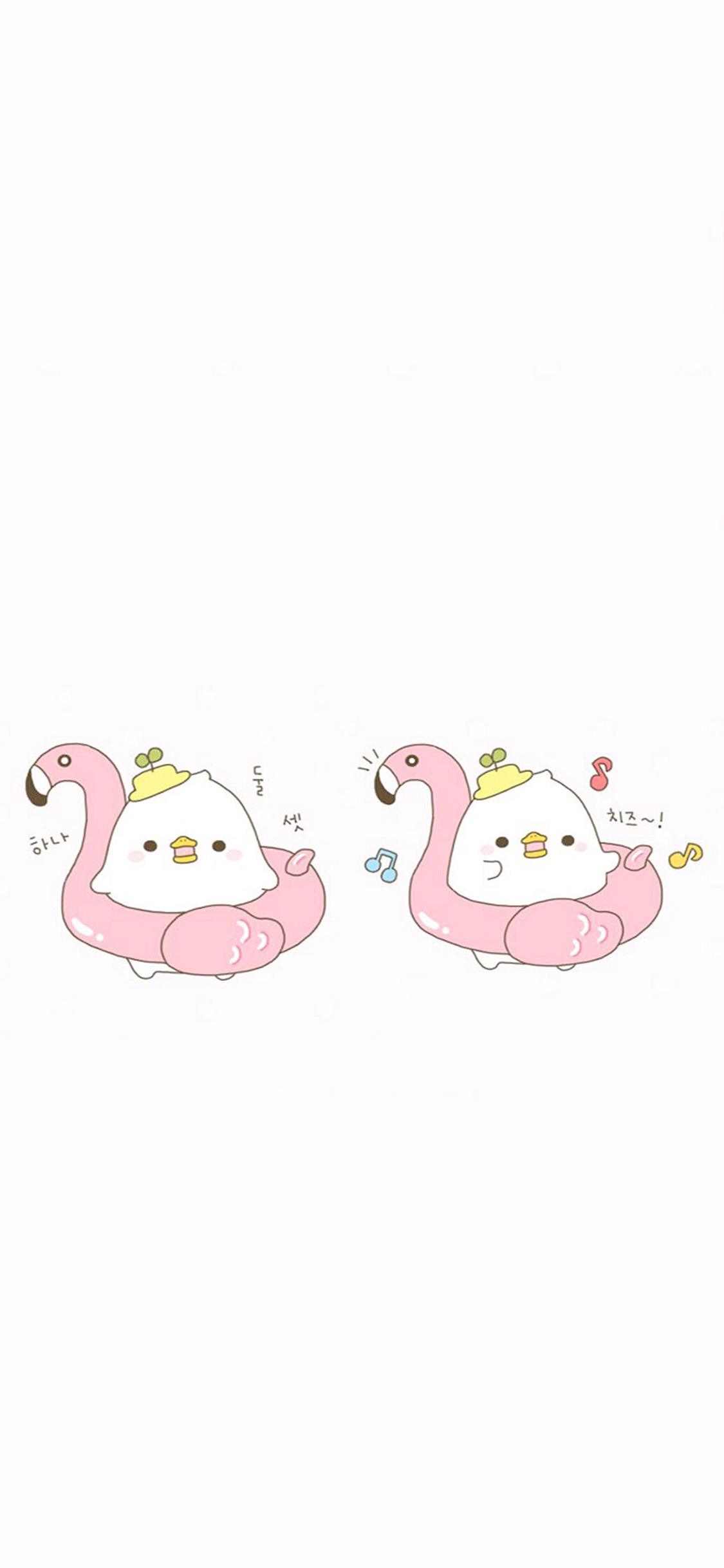 [2436×1125]卡通 创意 火烈鸟 游泳圈 苹果手机动漫壁纸图片