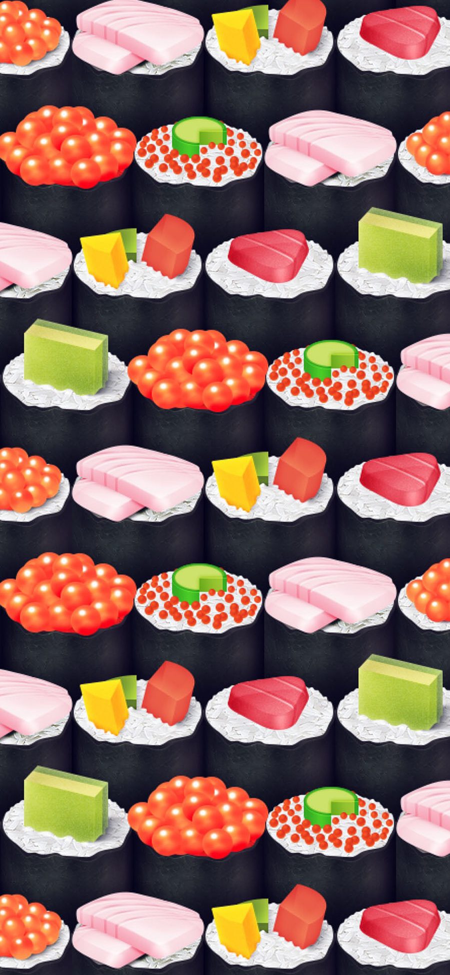 [2436×1125]卡通 创意 色彩 平铺 寿司 苹果手机动漫壁纸图片