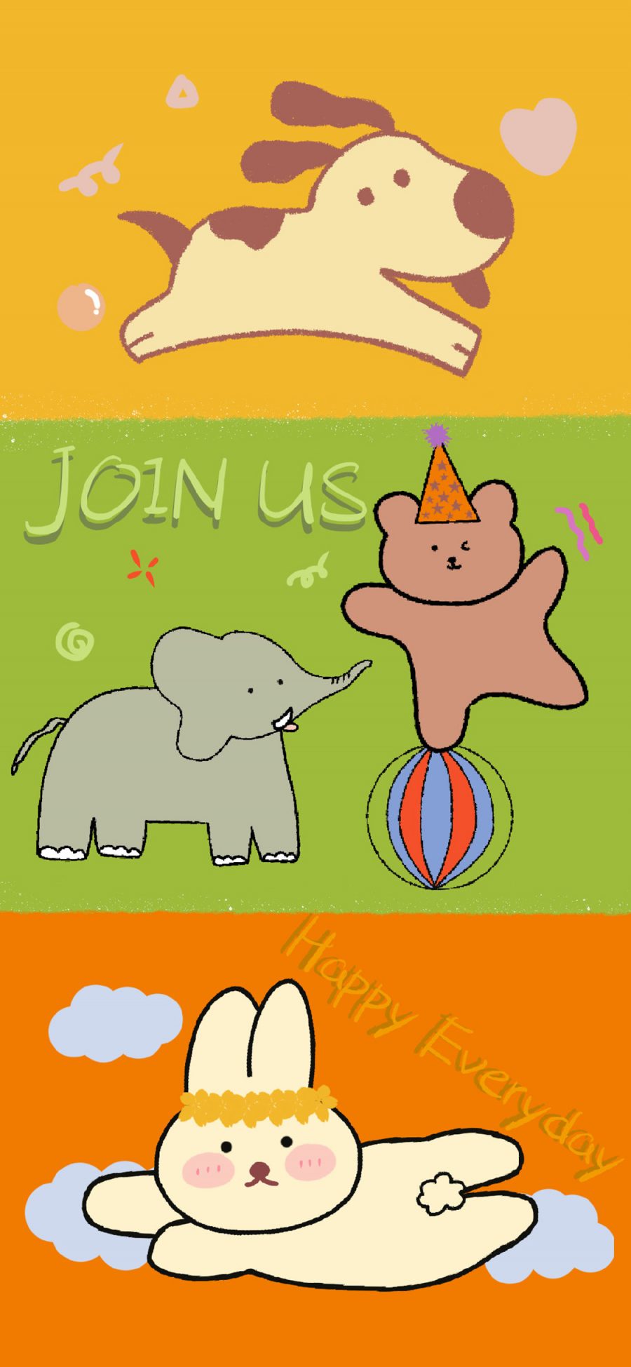 [2436×1125]卡通 动物 大象 兔子 小狗 苹果手机动漫壁纸图片