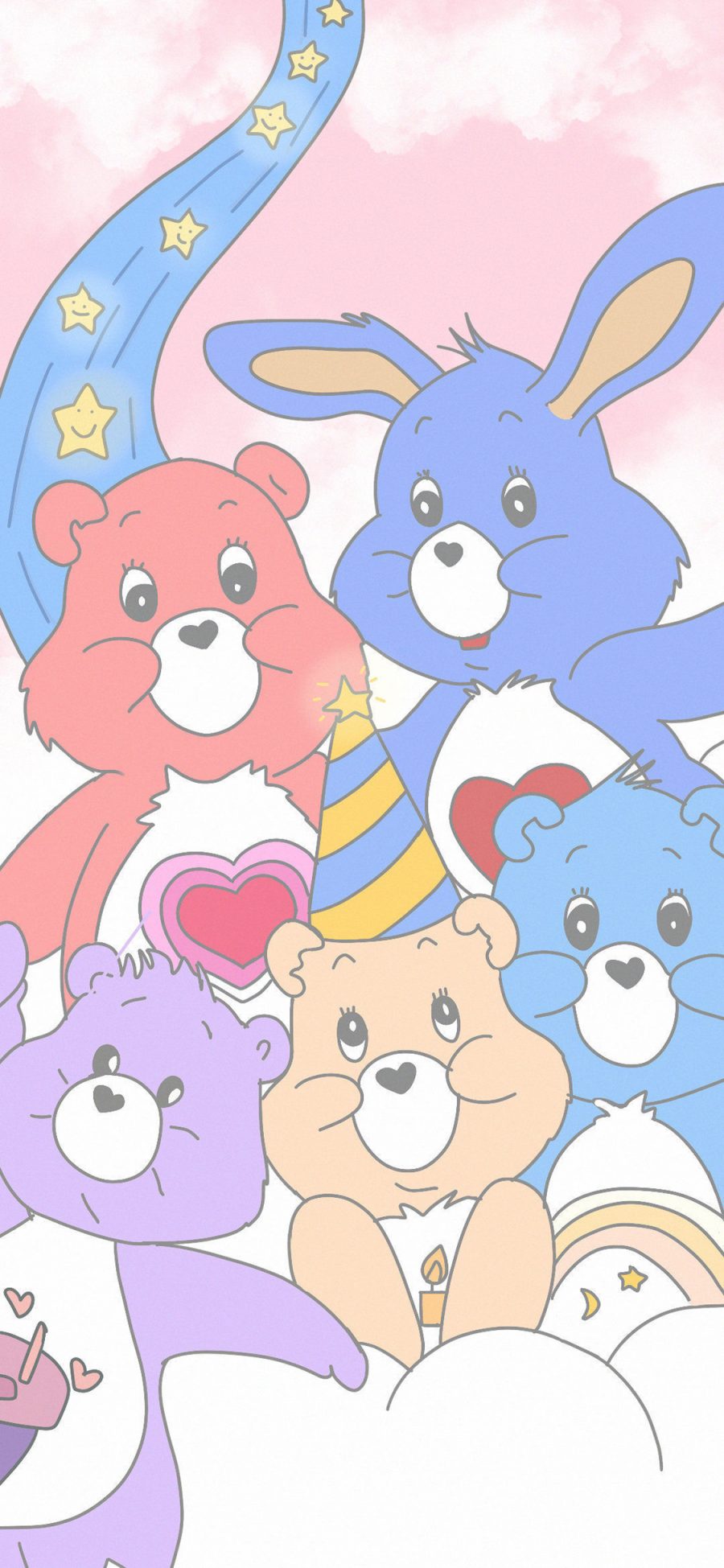 [2436×1125]卡通 动画 彩虹 爱心熊 可爱 苹果手机动漫壁纸图片