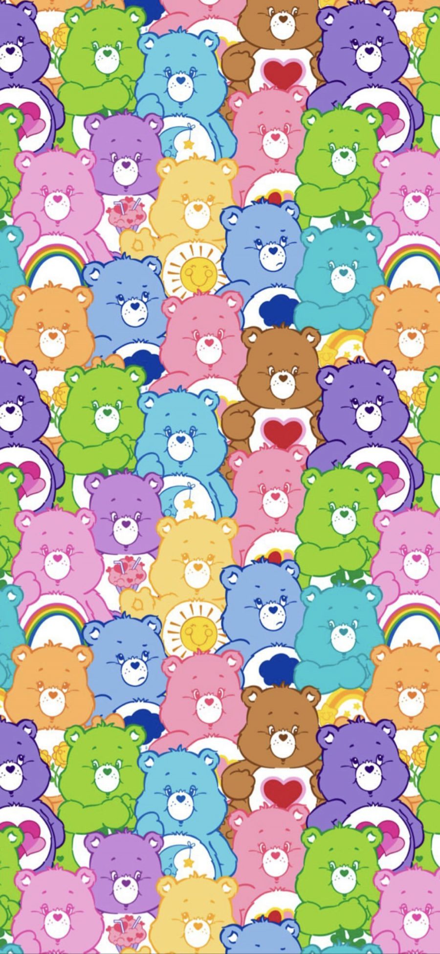 [2436×1125]卡通 动画 彩虹 爱心熊 平铺 苹果手机动漫壁纸图片