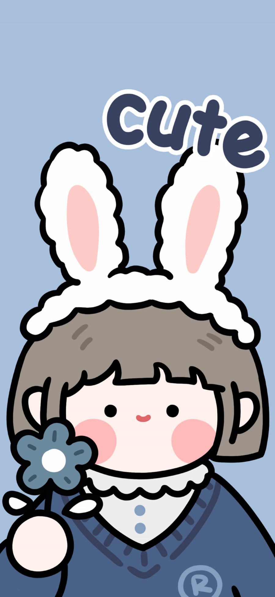 [2436×1125]卡通 可爱 女孩 兔耳朵 cute 肉肉酱 苹果手机动漫壁纸图片