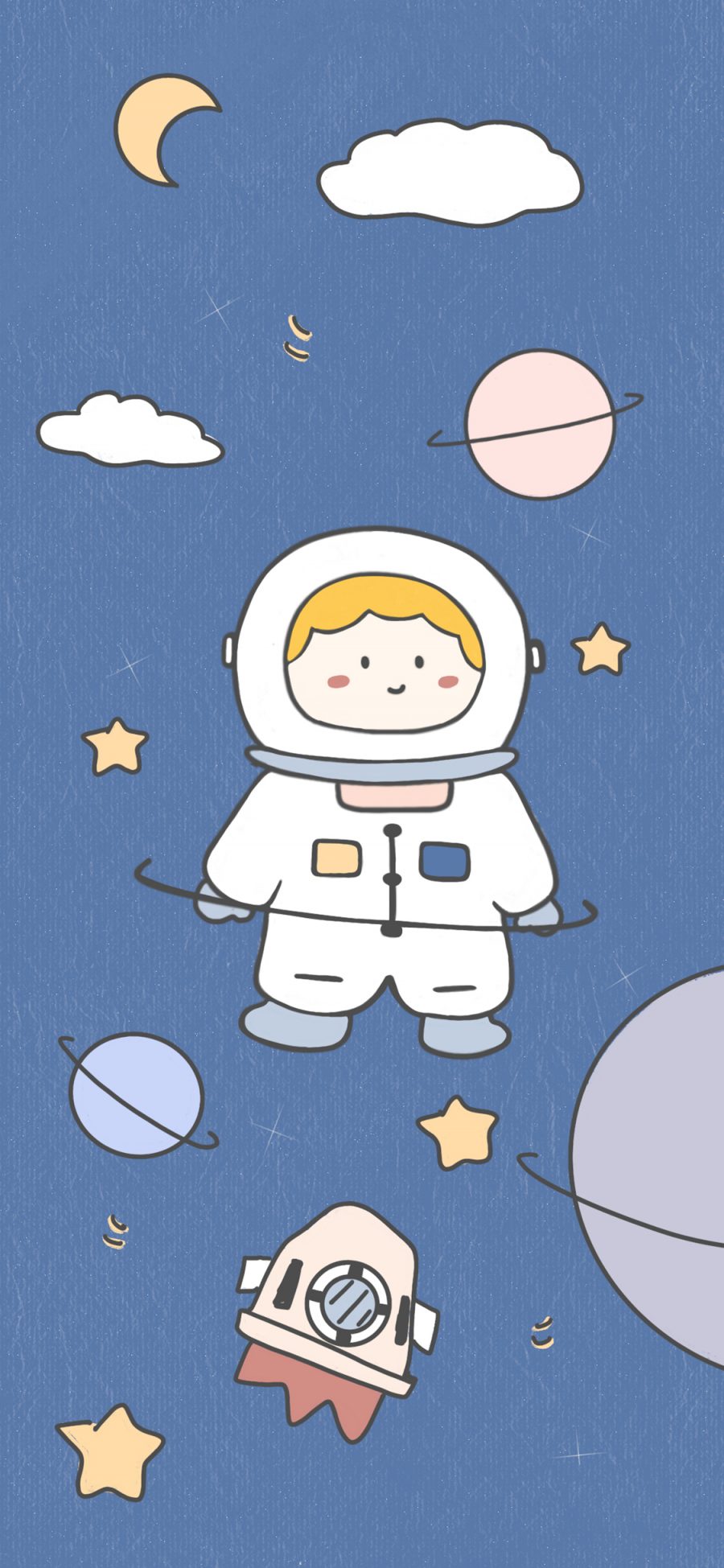 [2436×1125]卡通 可爱 宇航员 宇宙飞船 苹果手机动漫壁纸图片