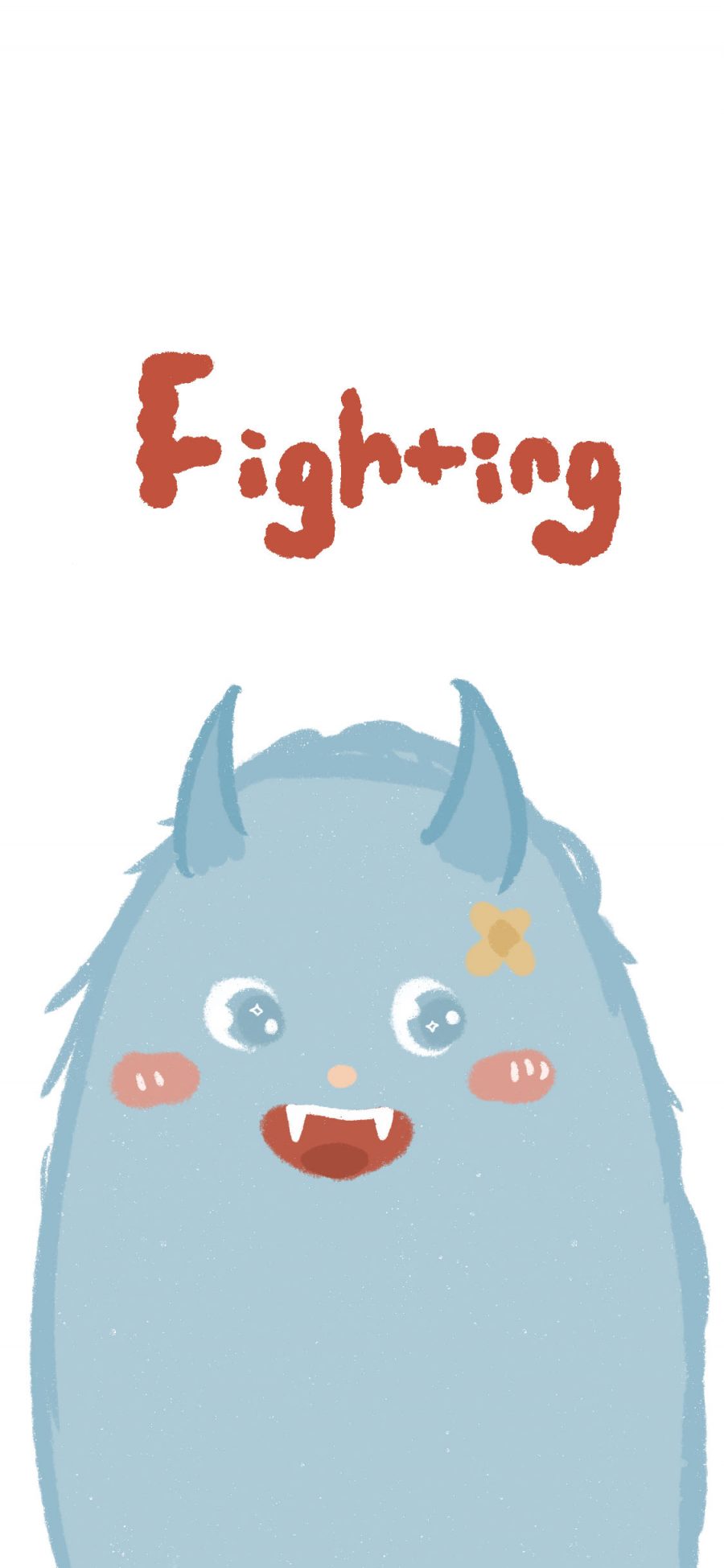 [2436×1125]卡通 可爱 小怪兽 fighting 苹果手机动漫壁纸图片