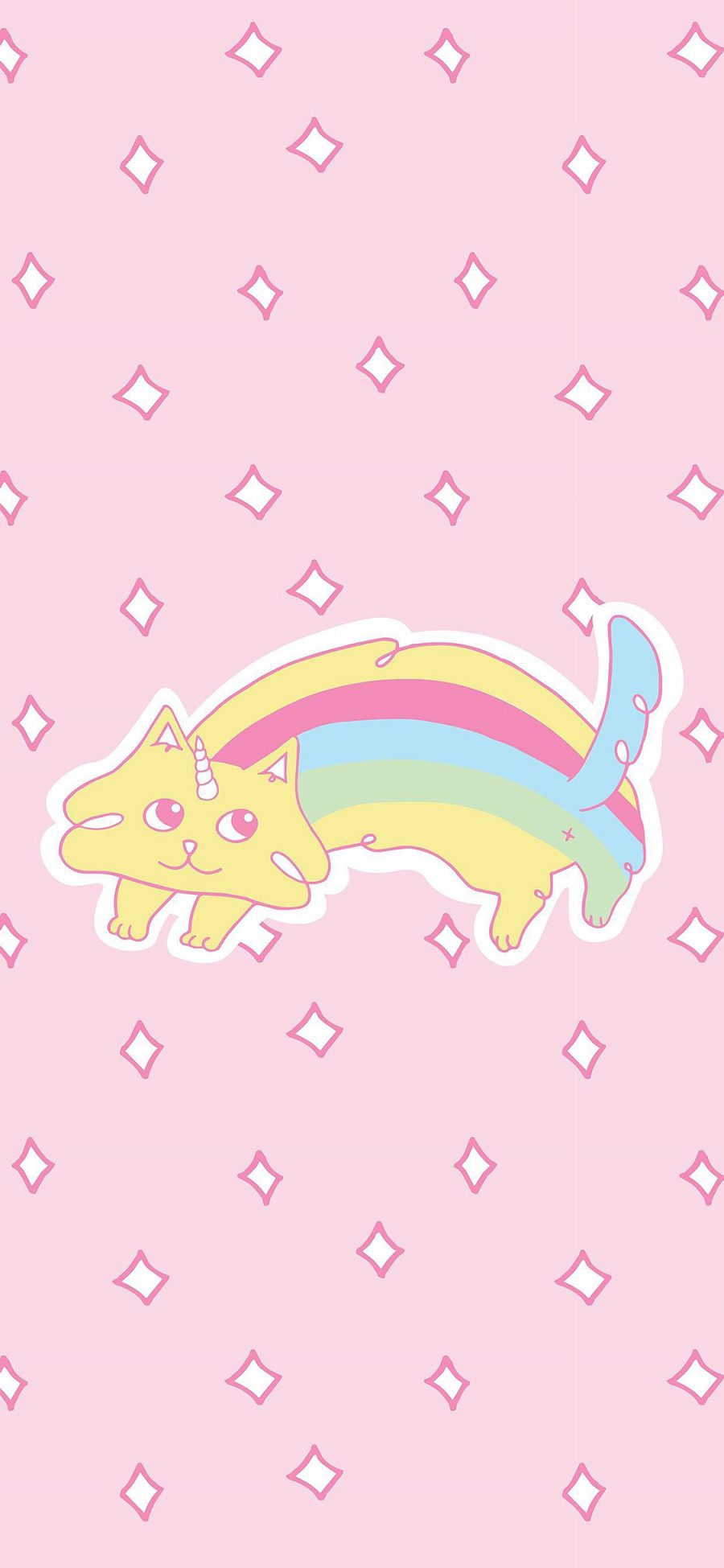 [2436×1125]卡通 可爱 独角猫 彩虹 粉 苹果手机动漫壁纸图片