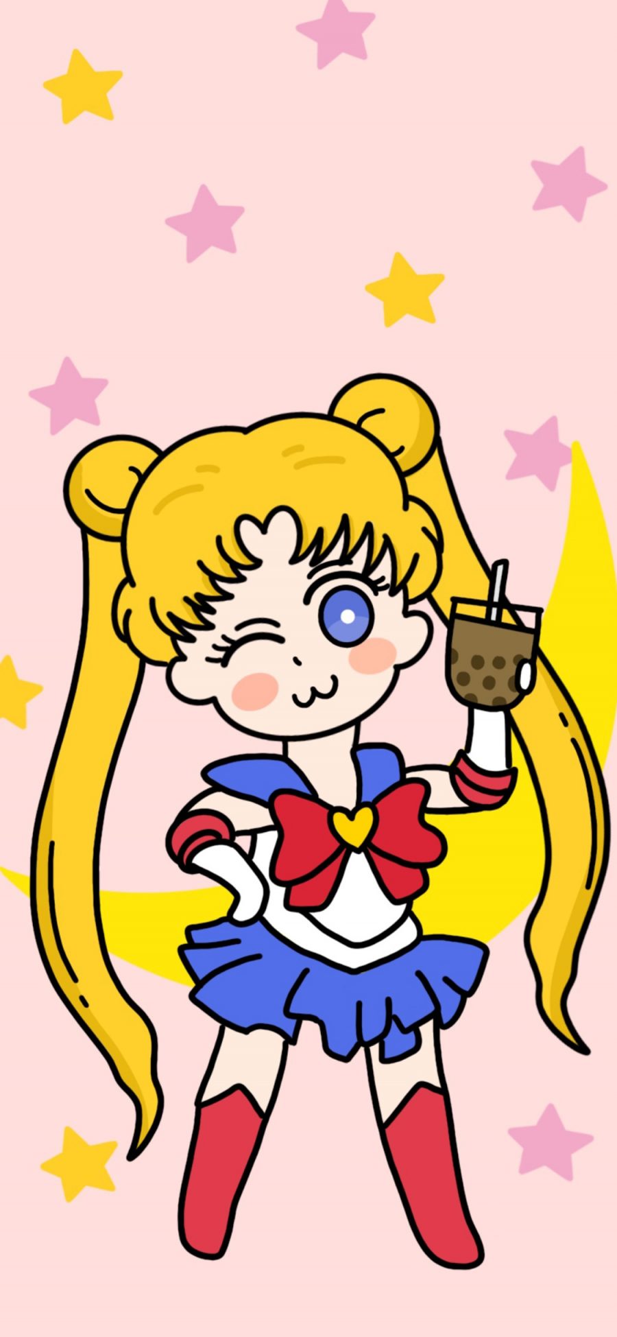 [2436×1125]卡通 可爱 美少女战士 珍珠奶茶 苹果手机动漫壁纸图片
