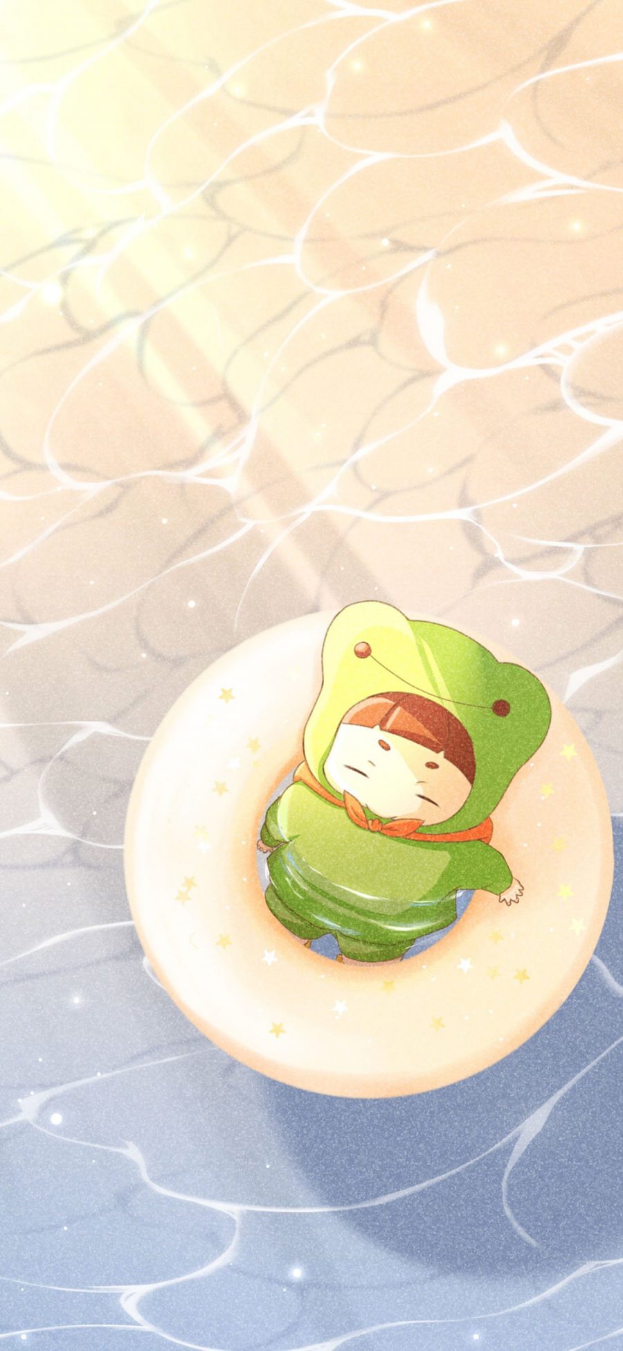 [2436×1125]卡通 可爱 青蛙 泳圈 苹果手机动漫壁纸图片