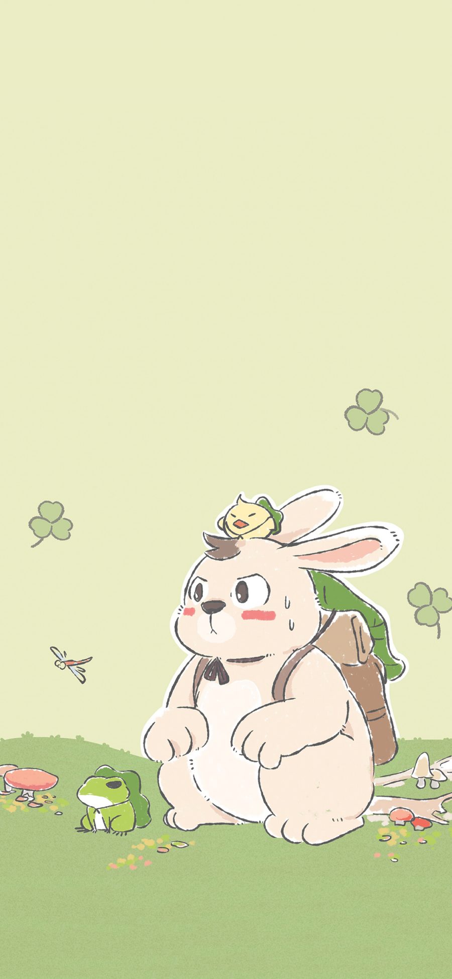 [2436×1125]卡通 呆毛兔 旅行青蛙 可爱 苹果手机动漫壁纸图片
