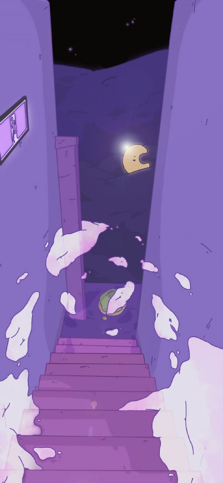 [2436×1125]卡通 夜景 紫色系 月亮 苹果手机动漫壁纸图片