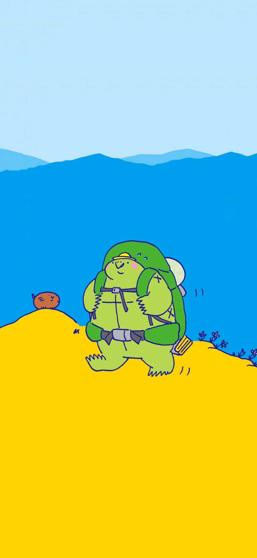 [2436×1125]卡通 大青蛙 背包 旅行 可爱 苹果手机动漫壁纸图片