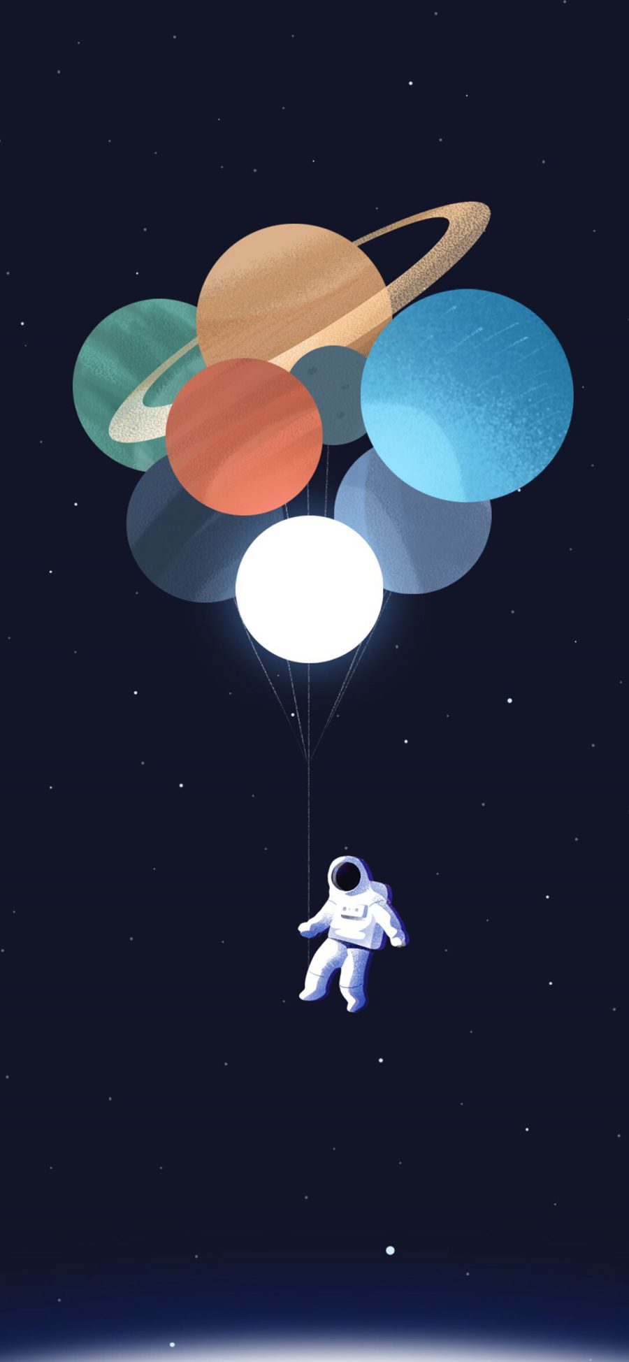 [2436×1125]卡通 太空 行星 宇航员 苹果手机动漫壁纸图片