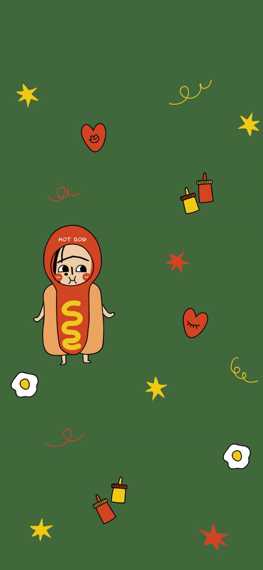 [2436×1125]卡通 女孩 UGLY BABY 热狗 苹果手机动漫壁纸图片