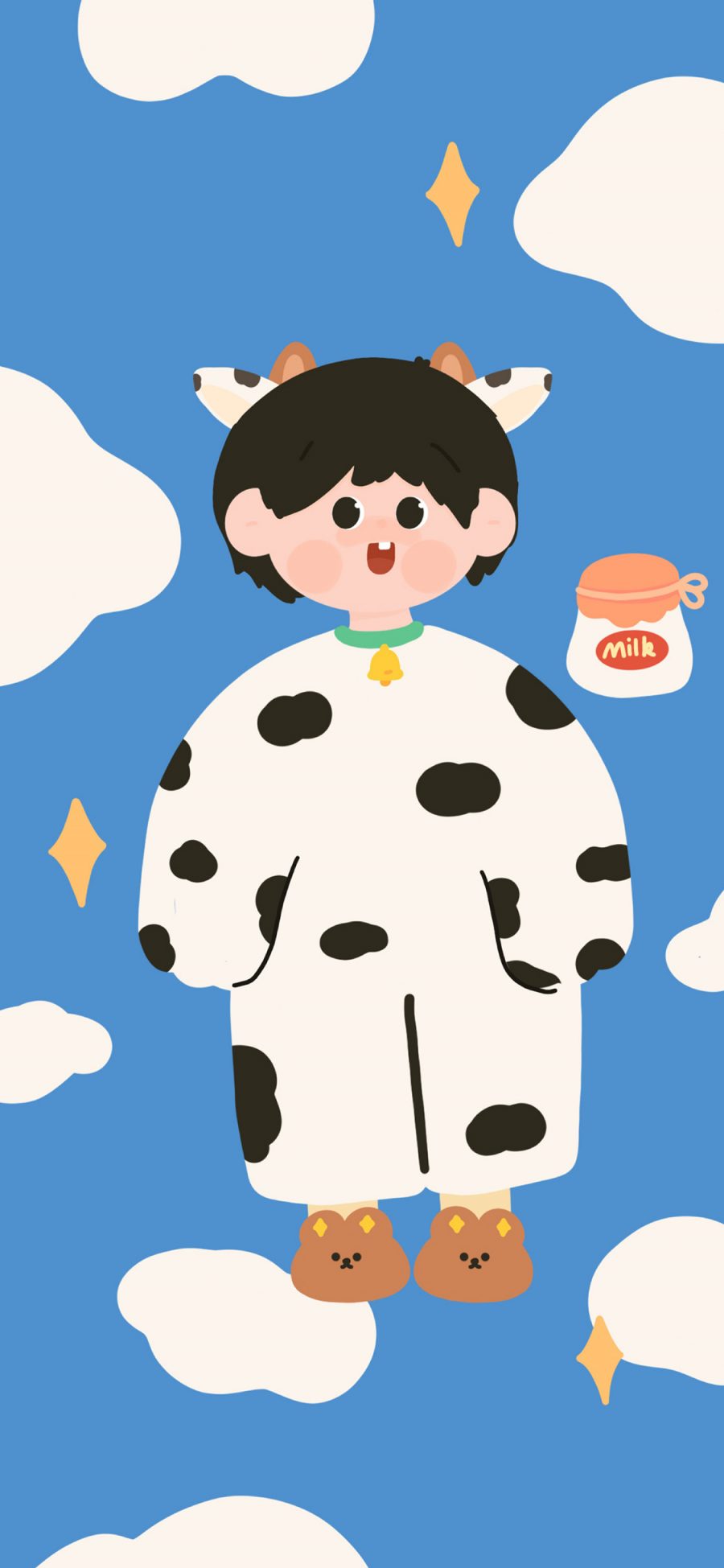 [2436×1125]卡通 女孩 奶牛 milk（取自微博：请你吃番茄呀） 苹果手机动漫壁纸图片