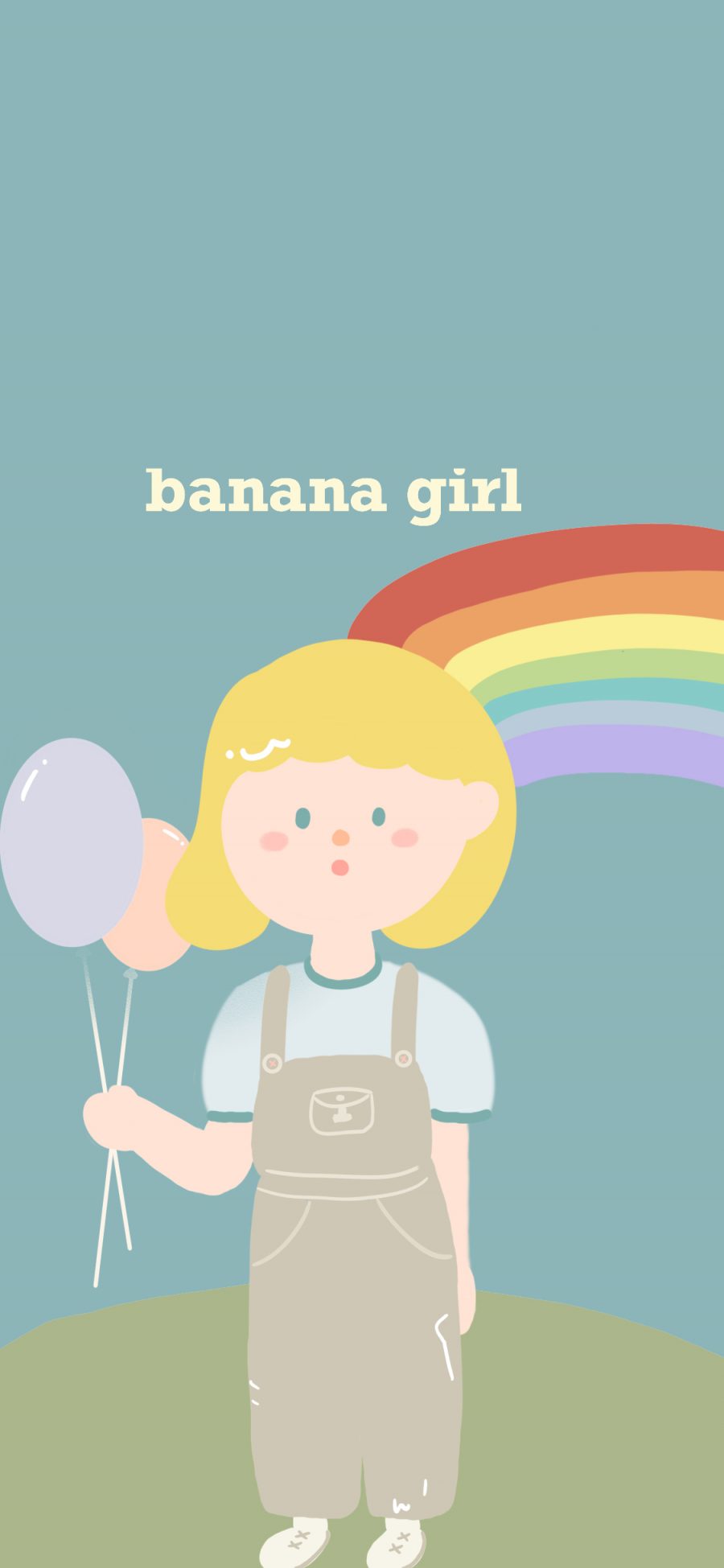 [2436×1125]卡通 女孩 彩虹 Bannana girl（取自微博：林槿） 苹果手机动漫壁纸图片