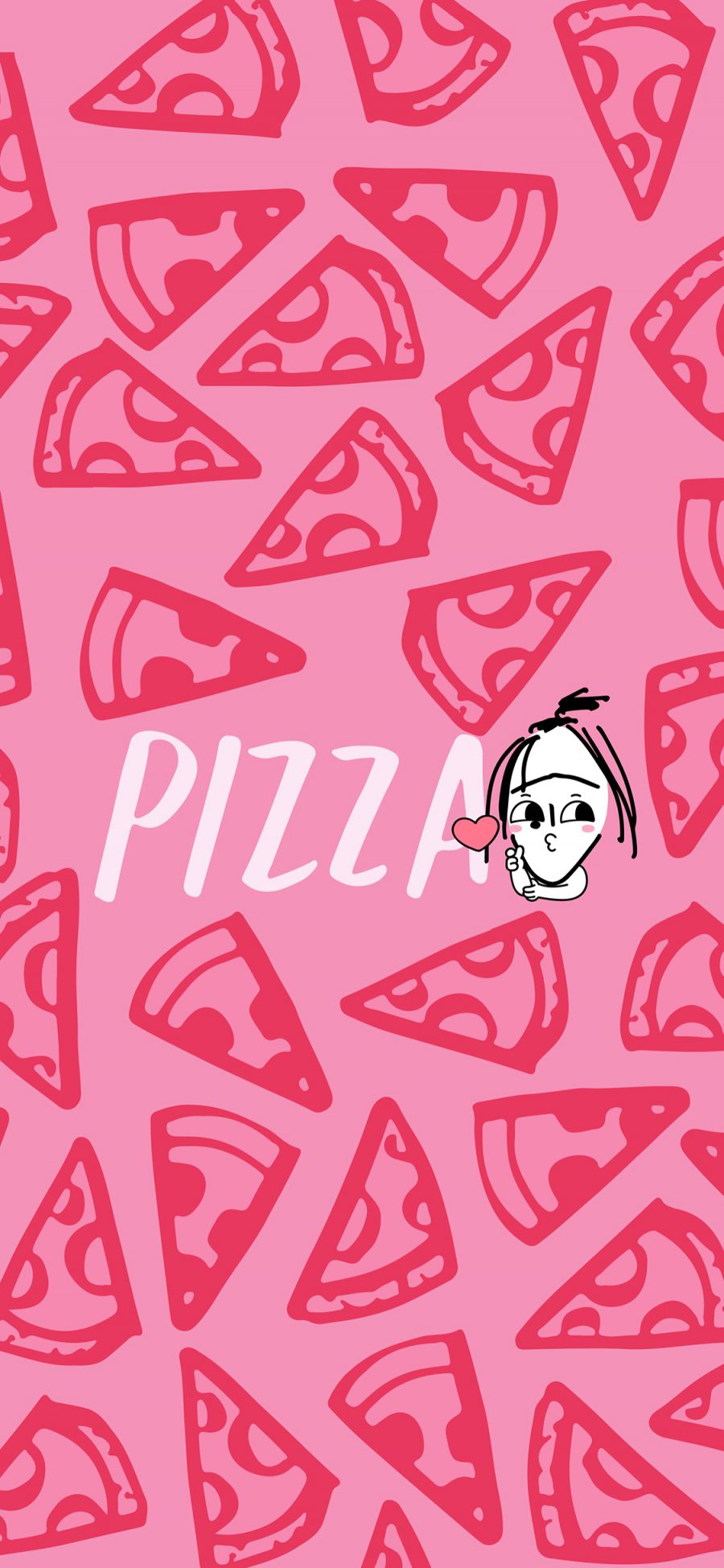 [2436×1125]卡通 女孩 披萨 平铺 粉色 pizza 苹果手机动漫壁纸图片