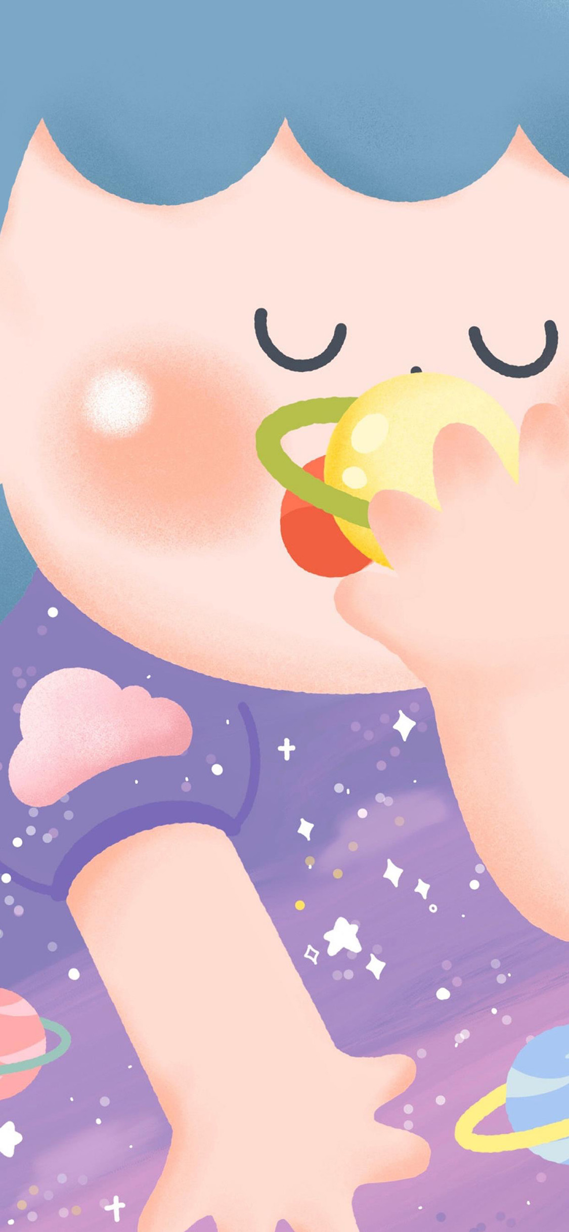 [2436×1125]卡通 女孩 星星 紫色 梦幻 苹果手机动漫壁纸图片