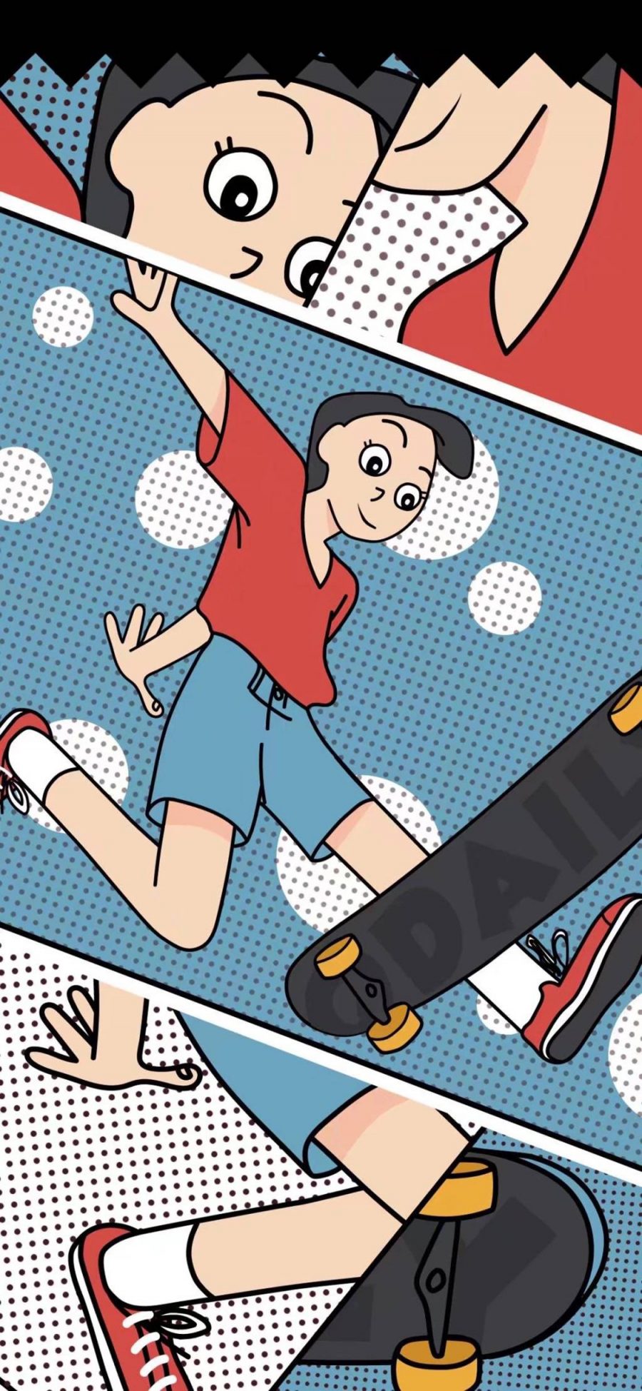 [2436×1125]卡通 女孩 滑板 运动 苹果手机动漫壁纸图片