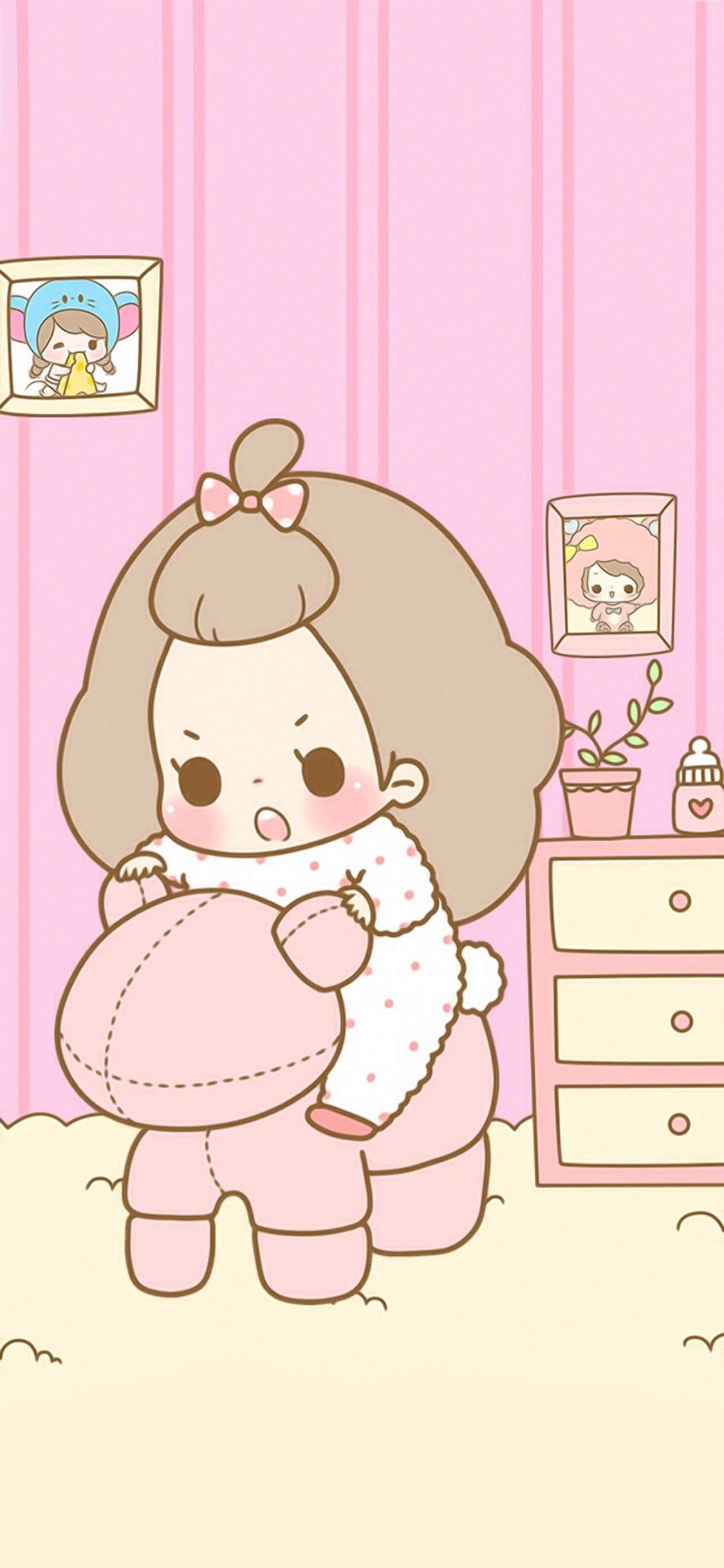 [2436×1125]卡通 女孩 粉色系 可爱 苹果手机动漫壁纸图片