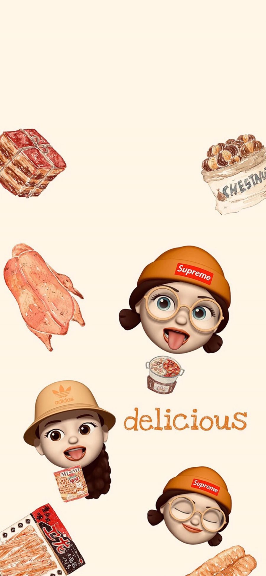 [2436×1125]卡通 女孩 美食 delicious 苹果手机动漫壁纸图片