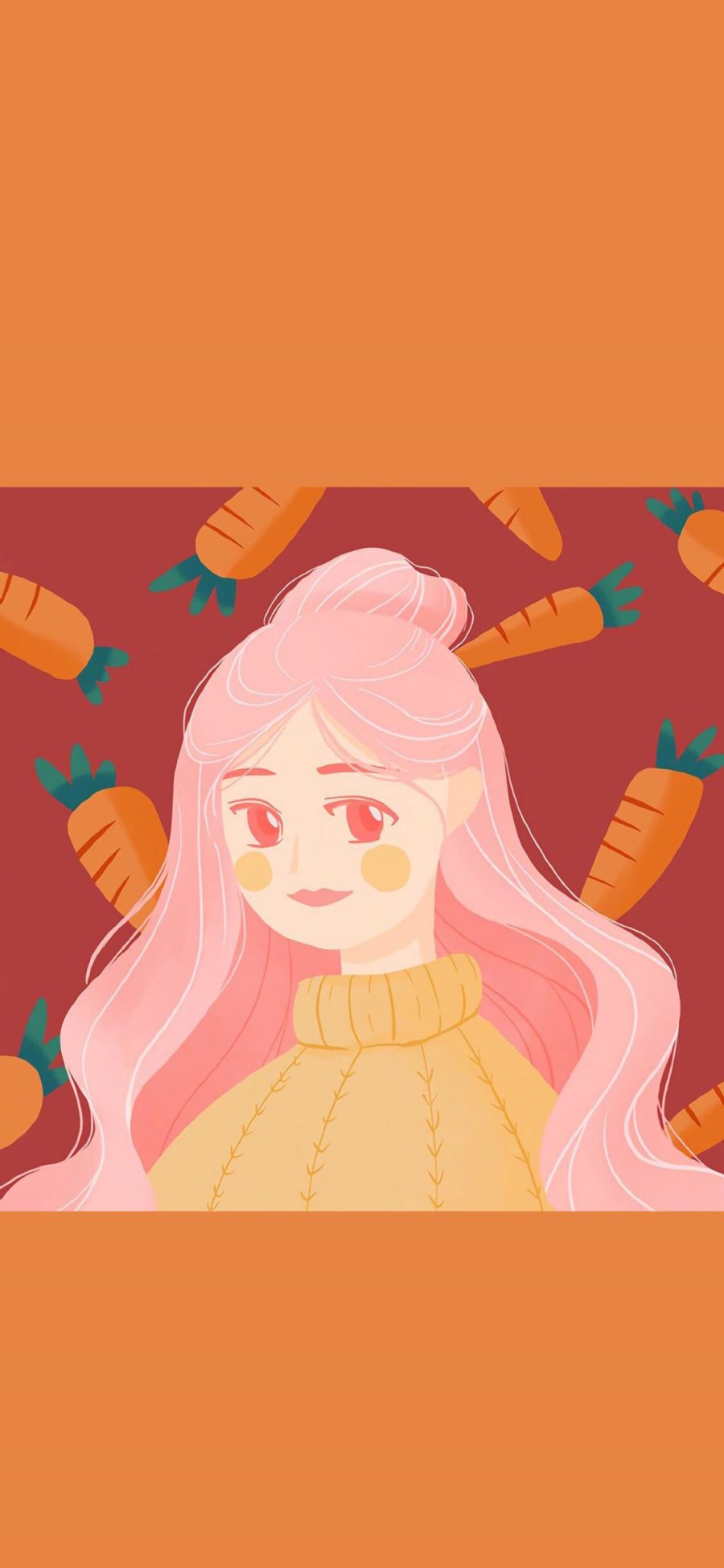 [2436×1125]卡通 女孩 胡萝卜 橙色 苹果手机动漫壁纸图片