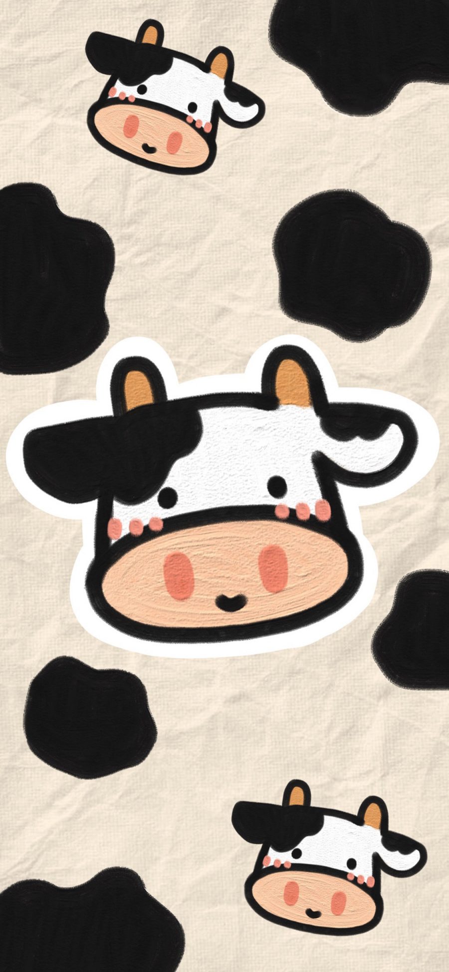 [2436×1125]卡通 奶牛 黑白 平铺 苹果手机动漫壁纸图片