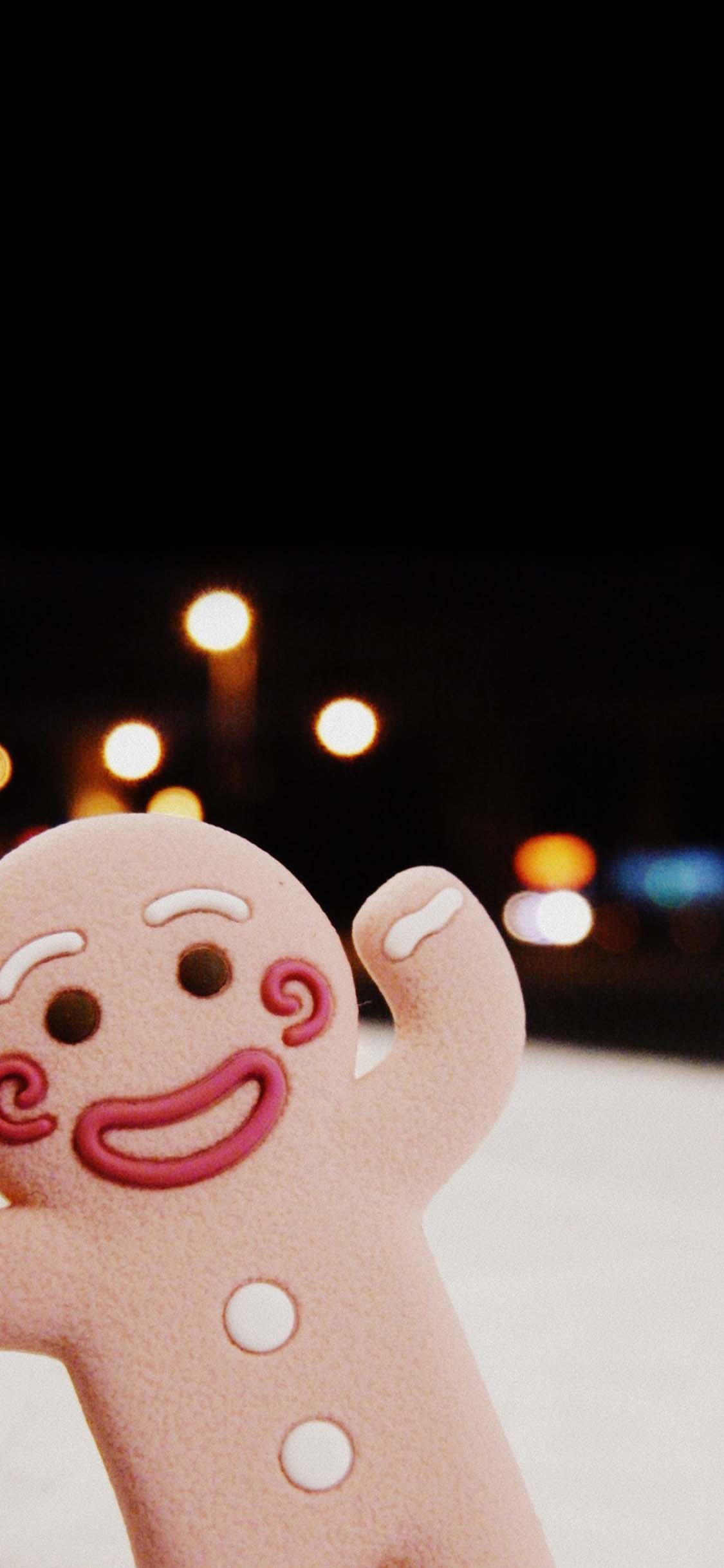 [2436×1125]卡通 姜饼人 小饼干 表情 苹果手机动漫壁纸图片