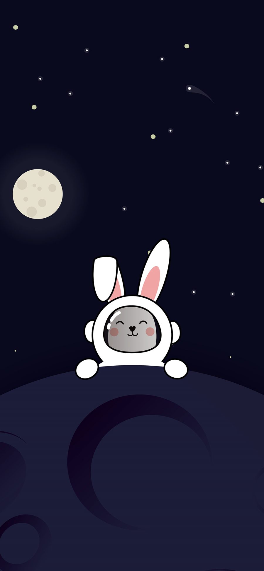 [2436×1125]卡通 宇宙 兔子 月球 苹果手机动漫壁纸图片