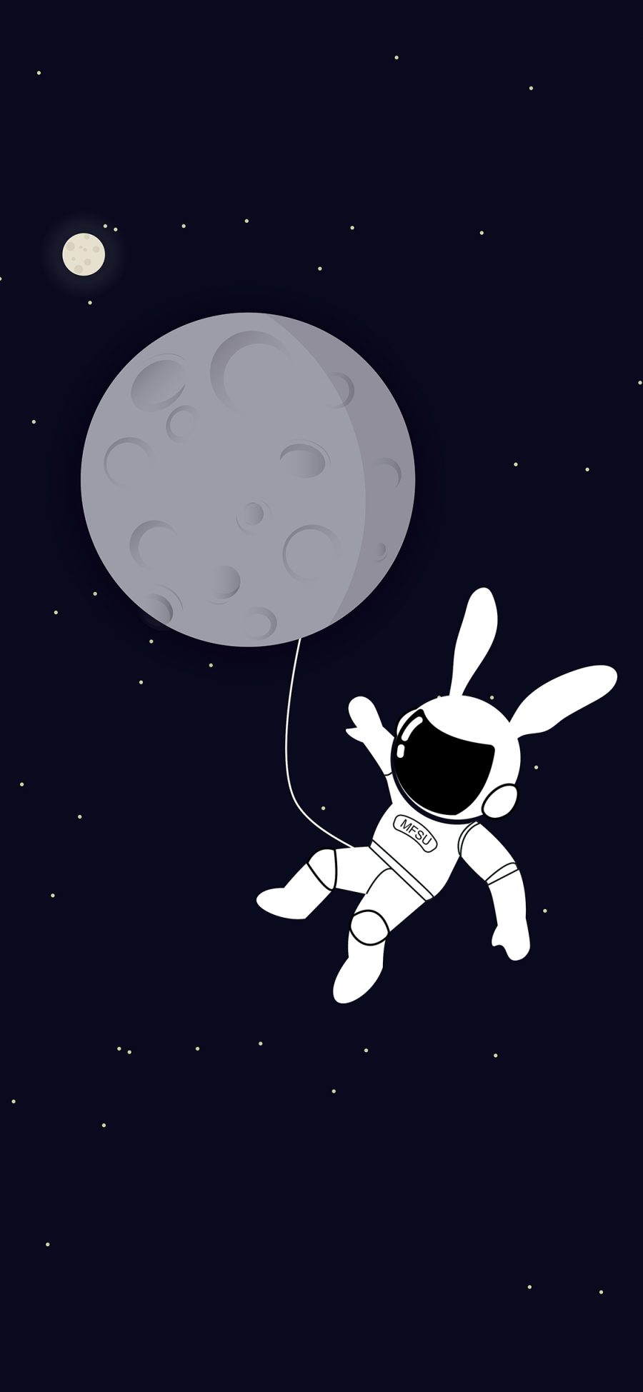 [2436×1125]卡通 宇宙 月球 兔子 宇航员 苹果手机动漫壁纸图片