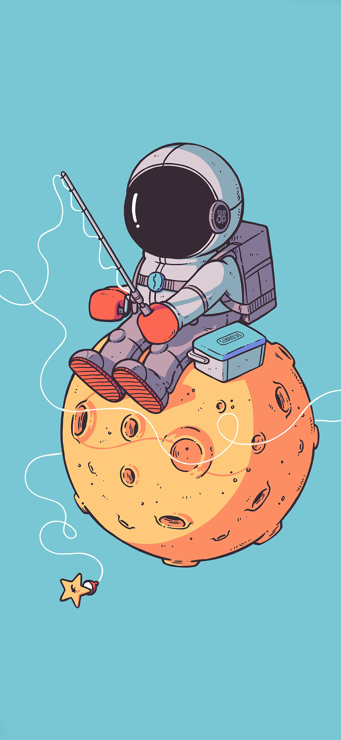 [2436×1125]卡通 宇航员 星球 垂钓 趣味 苹果手机动漫壁纸图片