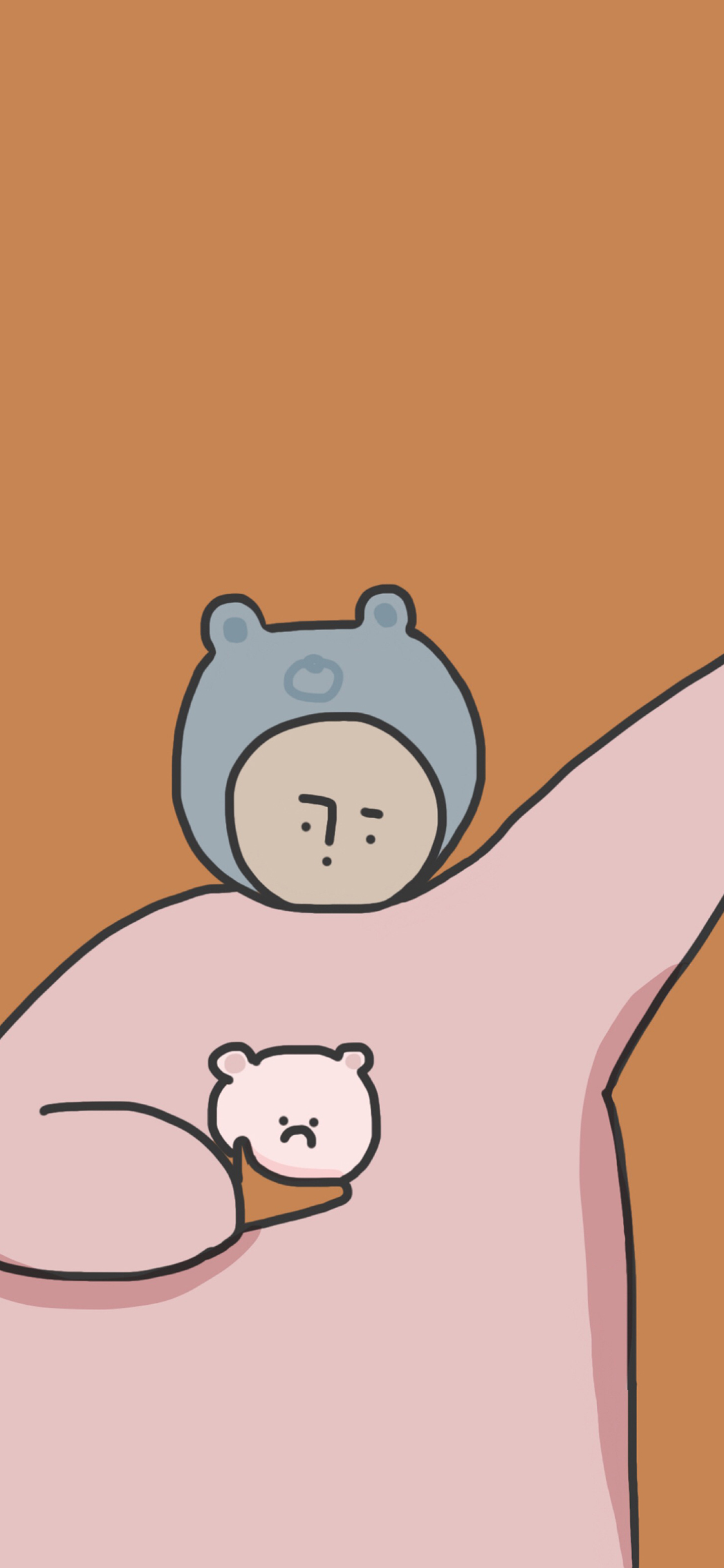 [2436×1125]卡通 小人 头套 熊 萌 苹果手机动漫壁纸图片