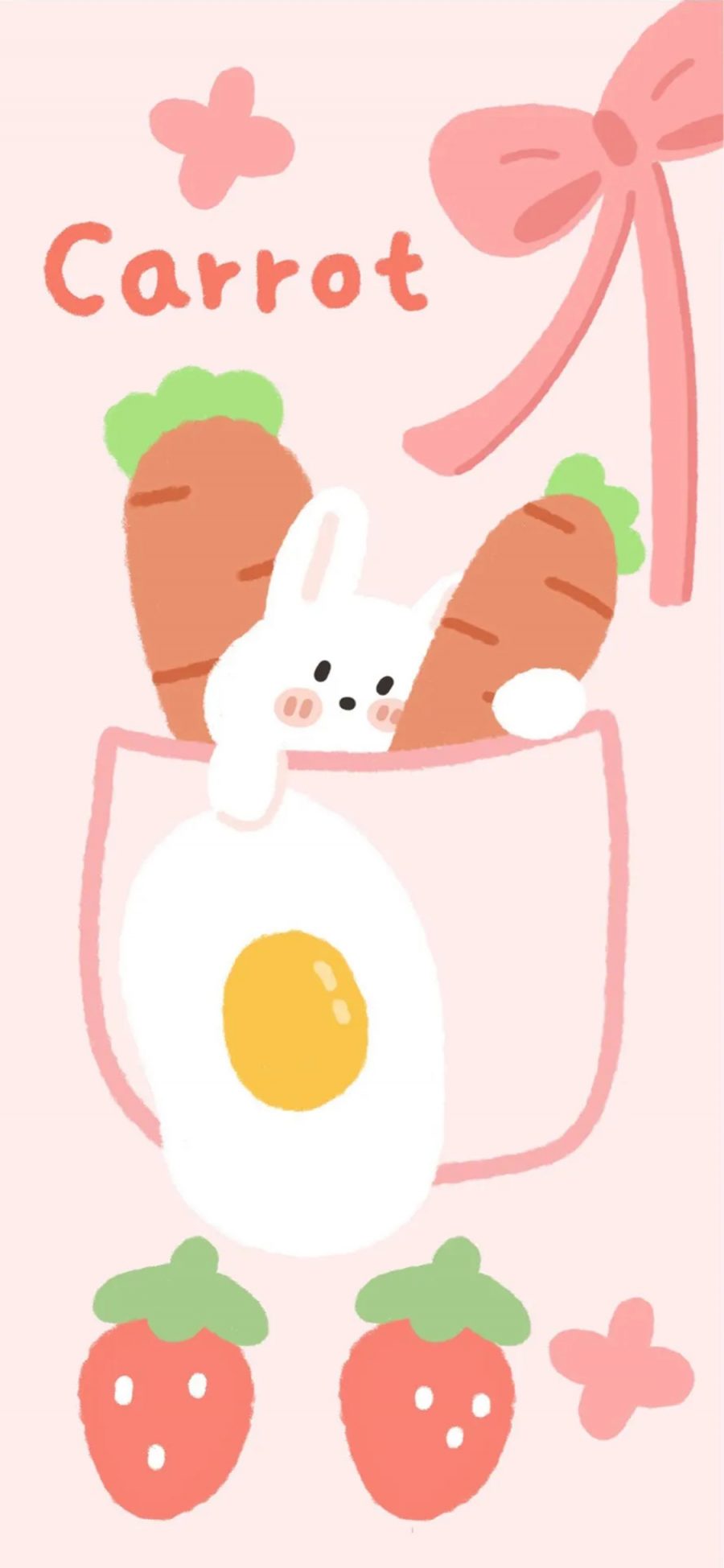 [2436×1125]卡通 小兔子 煎蛋 胡萝卜 草莓 苹果手机动漫壁纸图片