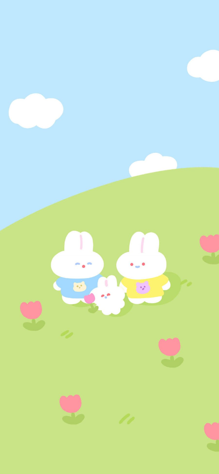 [2436×1125]卡通 小兔子 蓝天 草地 苹果手机动漫壁纸图片